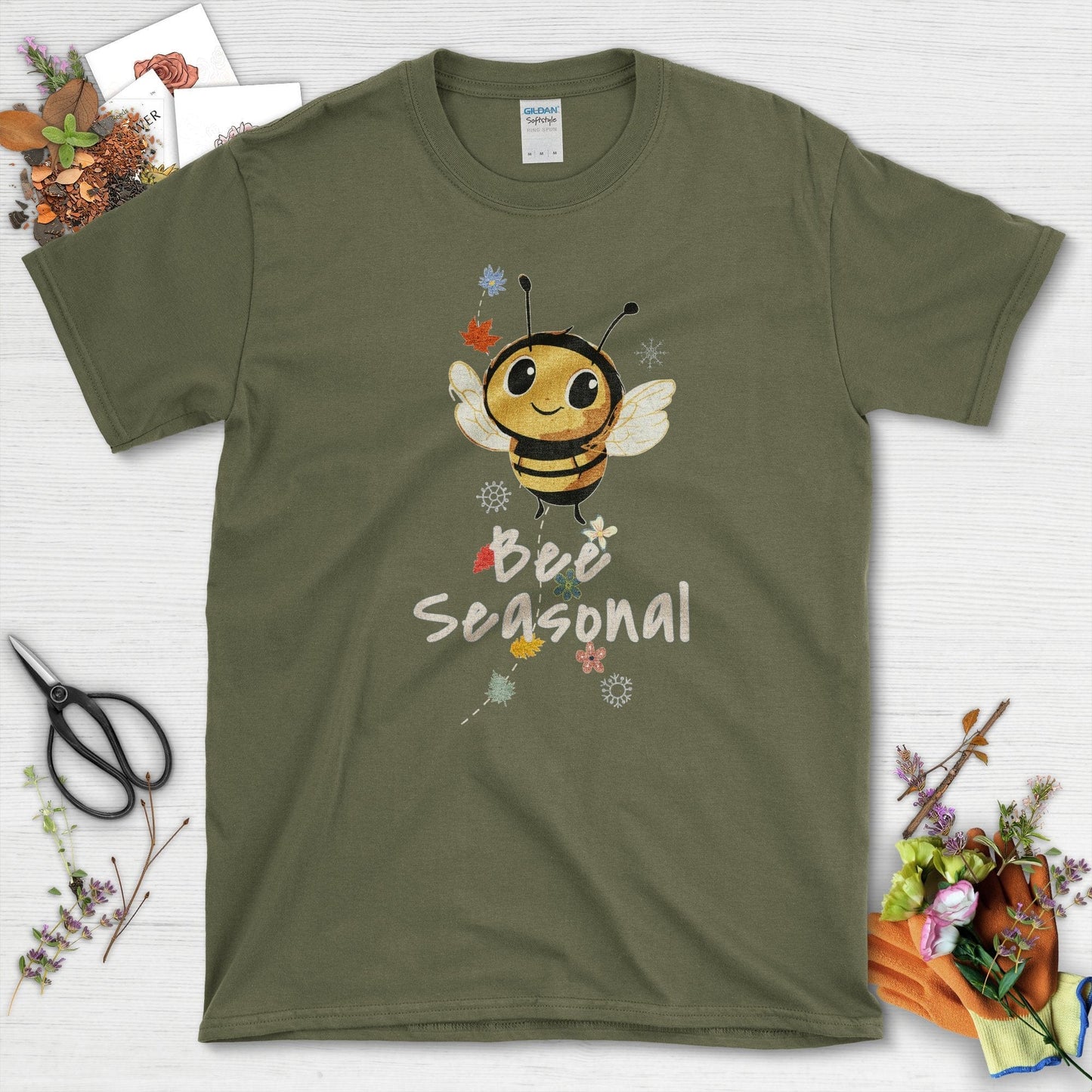 Garden-Inspired Bee Seasonal T-Shirt Military Green / S T-Shirt