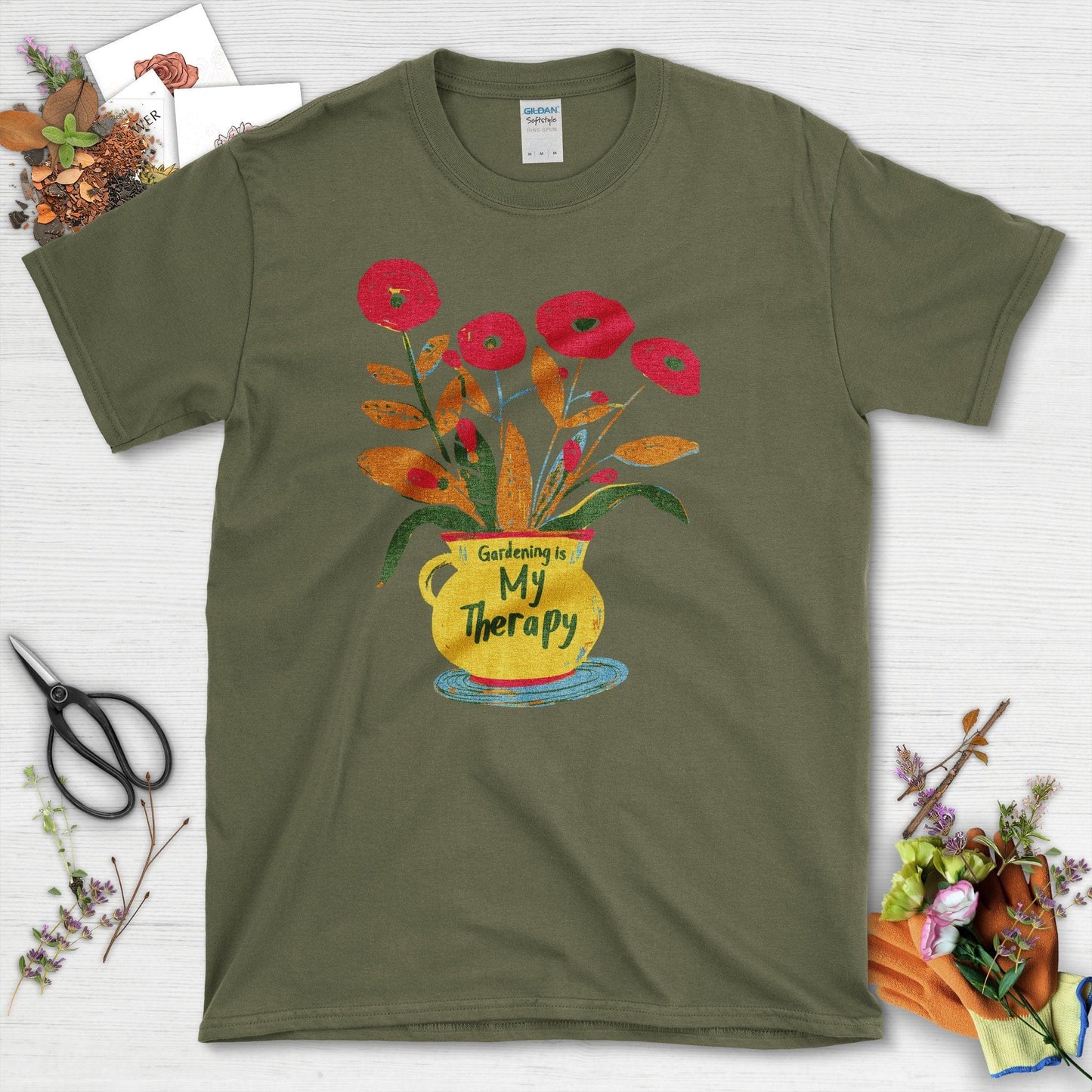 Garden Inspired Gardening is My Therapy T-Shirt Military Green / S T-Shirt