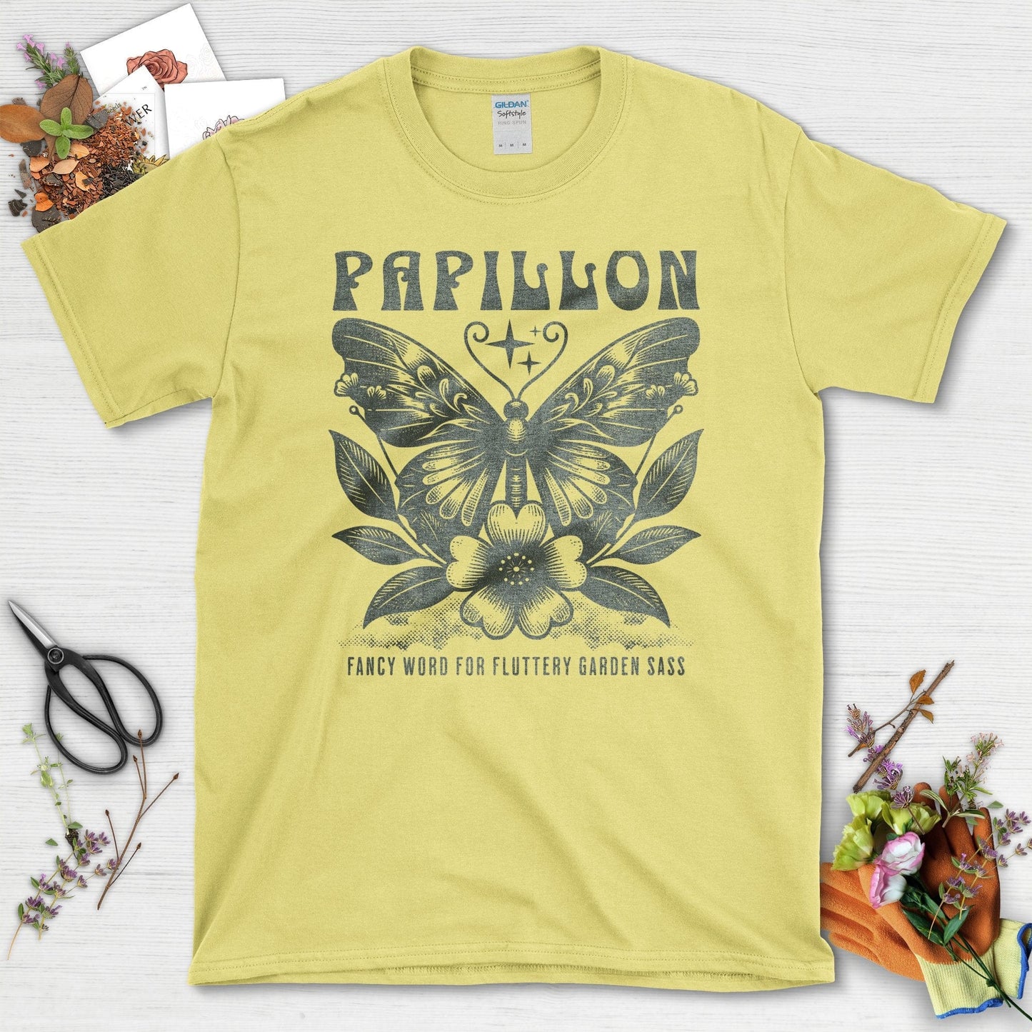 Garden-Inspired Nature Mindfulness Papillon T-Shirts Cornsilk / S T-Shirt