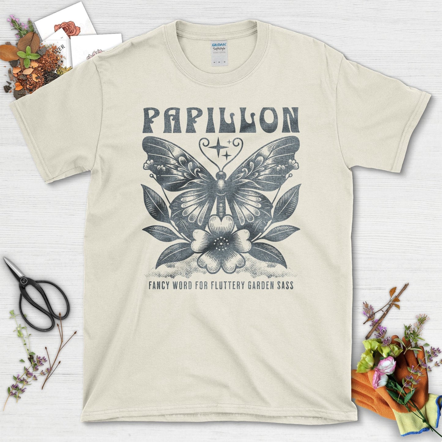 Garden-Inspired Nature Mindfulness Papillon T-Shirts Natural / S T-Shirt