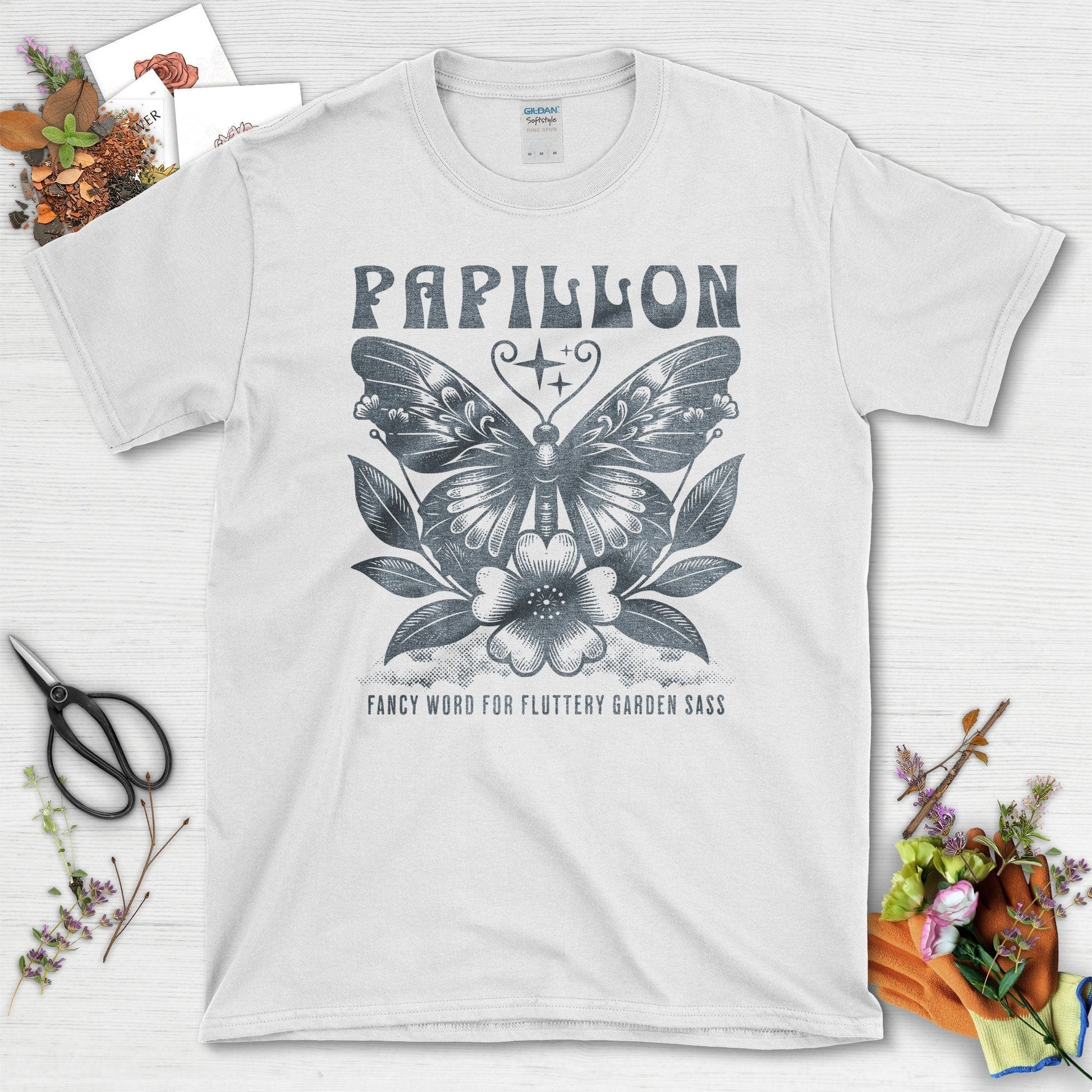 Garden-Inspired Nature Mindfulness Papillon T-Shirts White / S T-Shirt