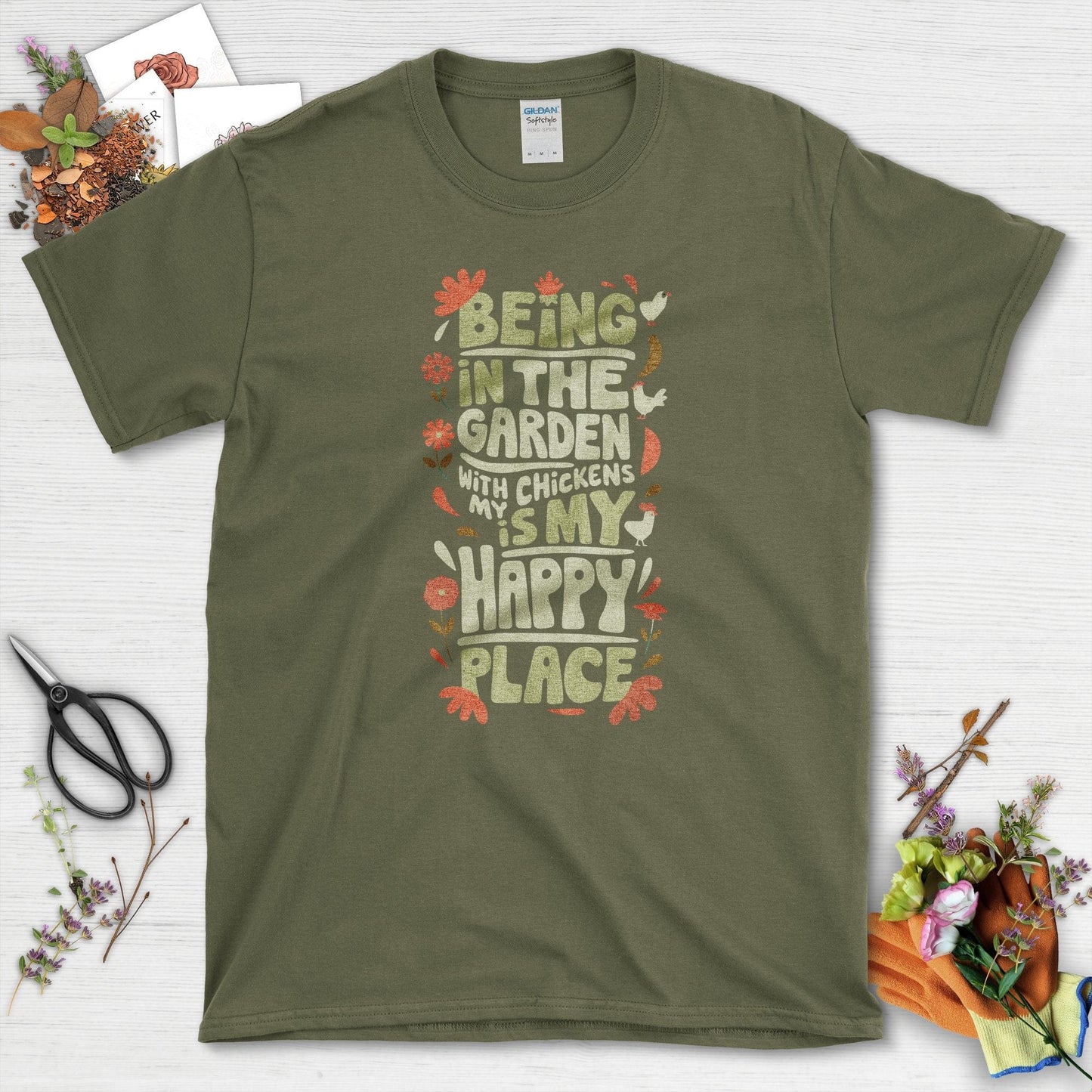 Garden Is My Happy Place T-Shirt Military Green / S T-Shirt