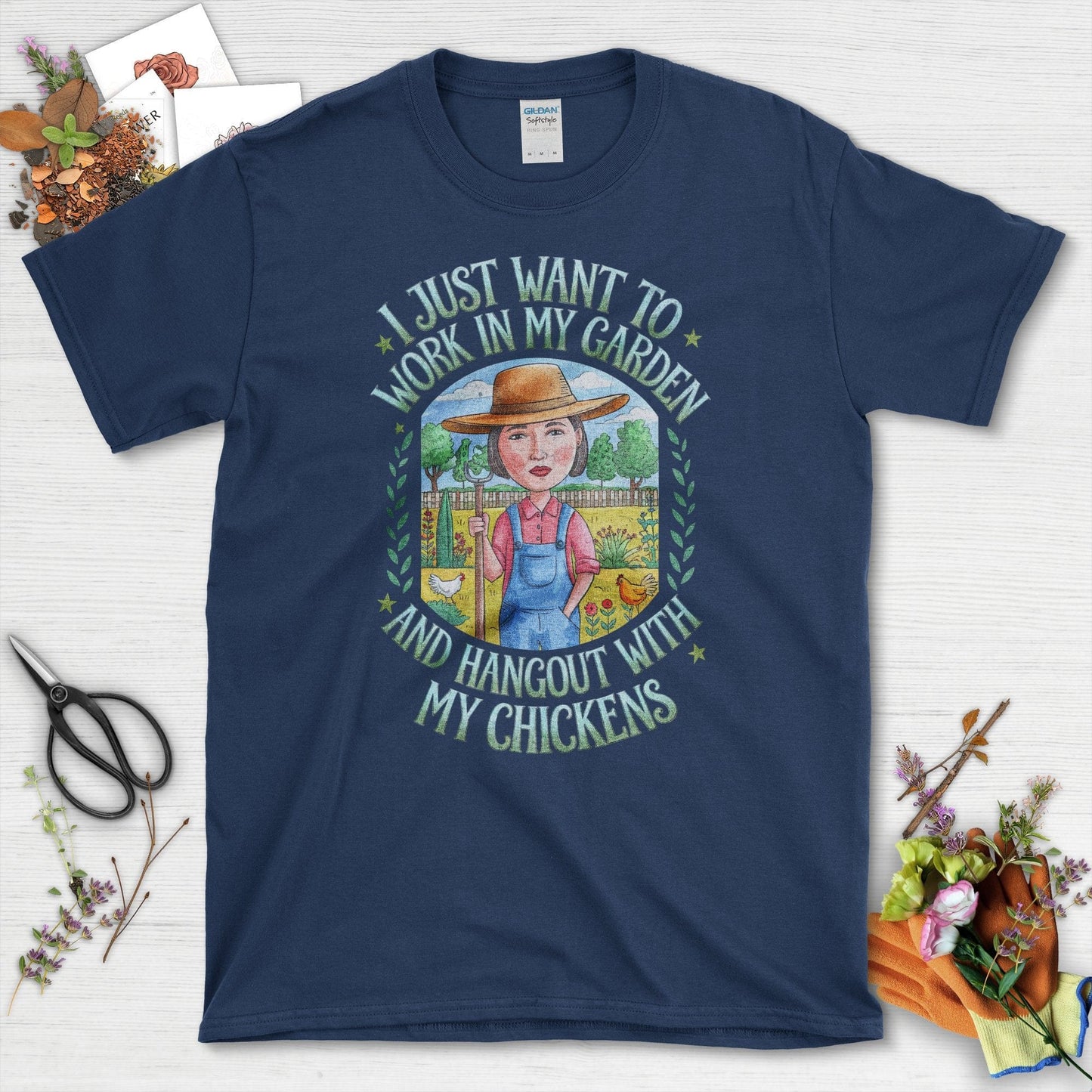 Garden Lover Chickens T-Shirt Navy / S T-Shirt