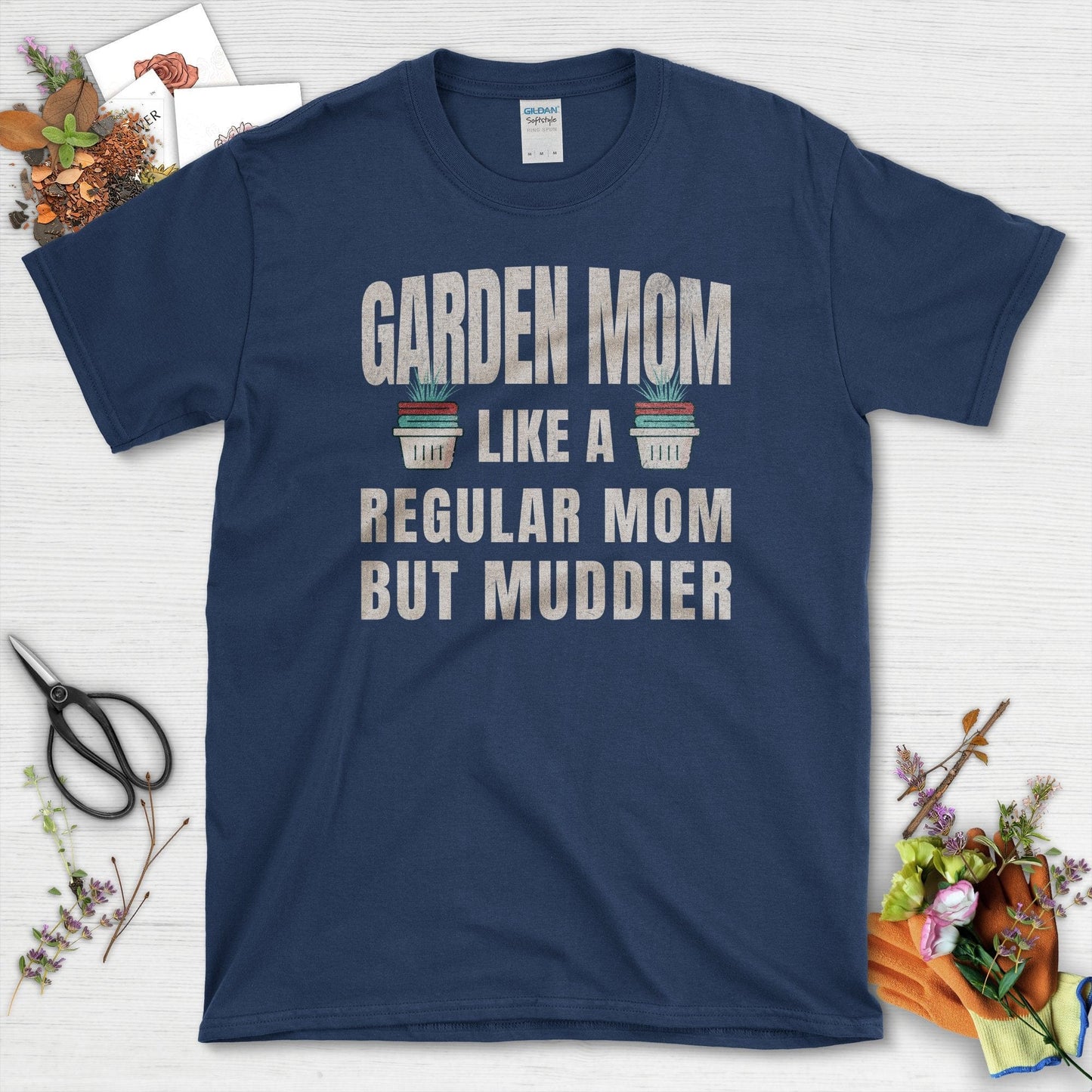 Garden Mom Muddy T-Shirt Navy / S / T-Shirts Physical Item