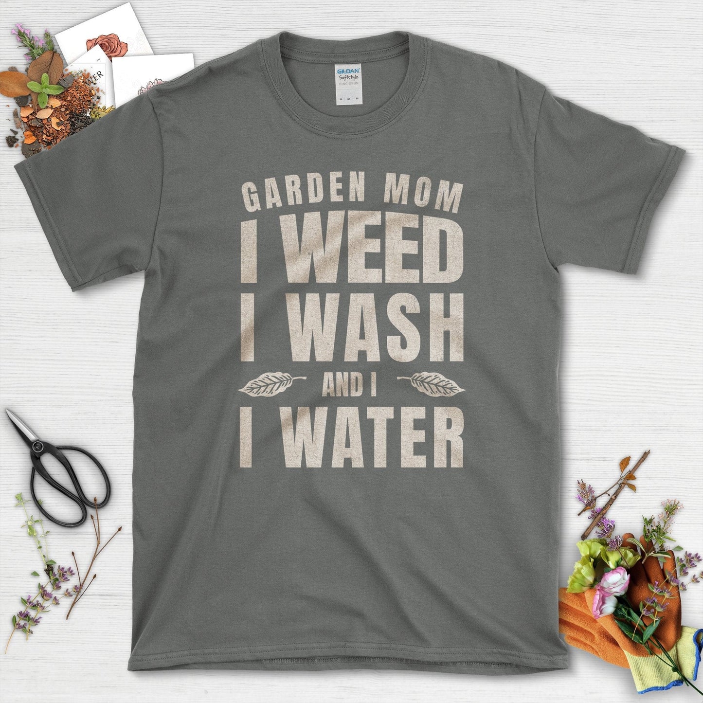 Garden Mom Water Weed Wash T-Shirt Charcoal / S / T-Shirts Physical Item