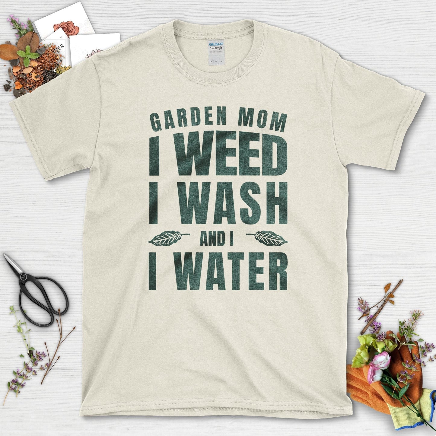 Garden Mom Water Weed Wash T-Shirt Natural / S / T-Shirts Physical Item