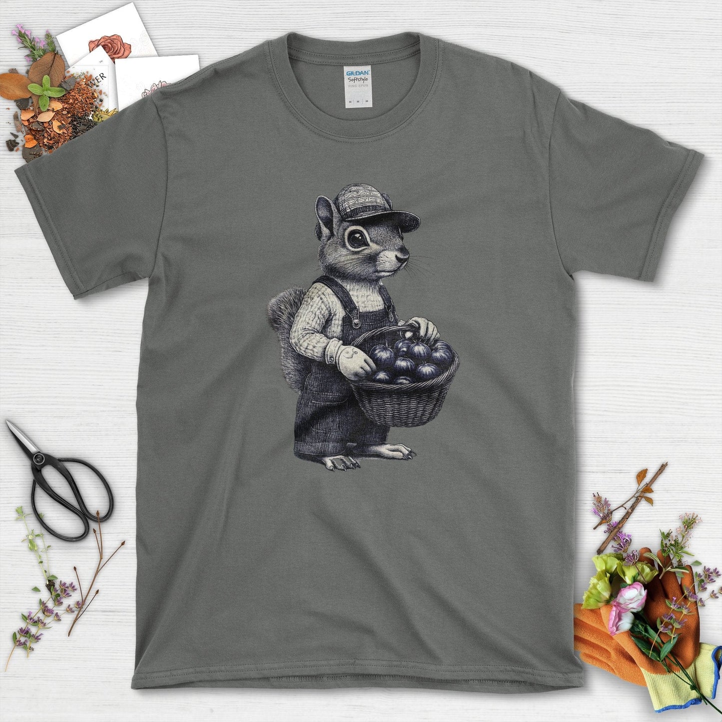 Garden Squirrel & Heirlooms T-Shirt Charcoal / S T-Shirt