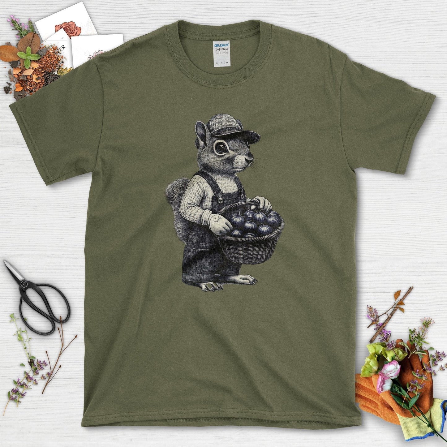 Garden Squirrel & Heirlooms T-Shirt Military Green / S T-Shirt