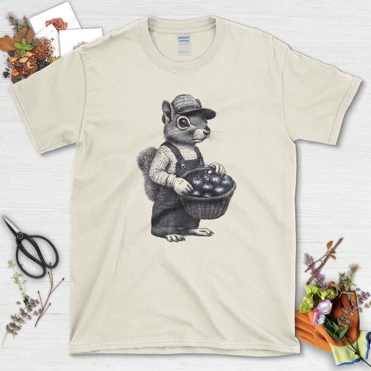 Garden Squirrel & Heirlooms T-Shirt Natural / S T-Shirt