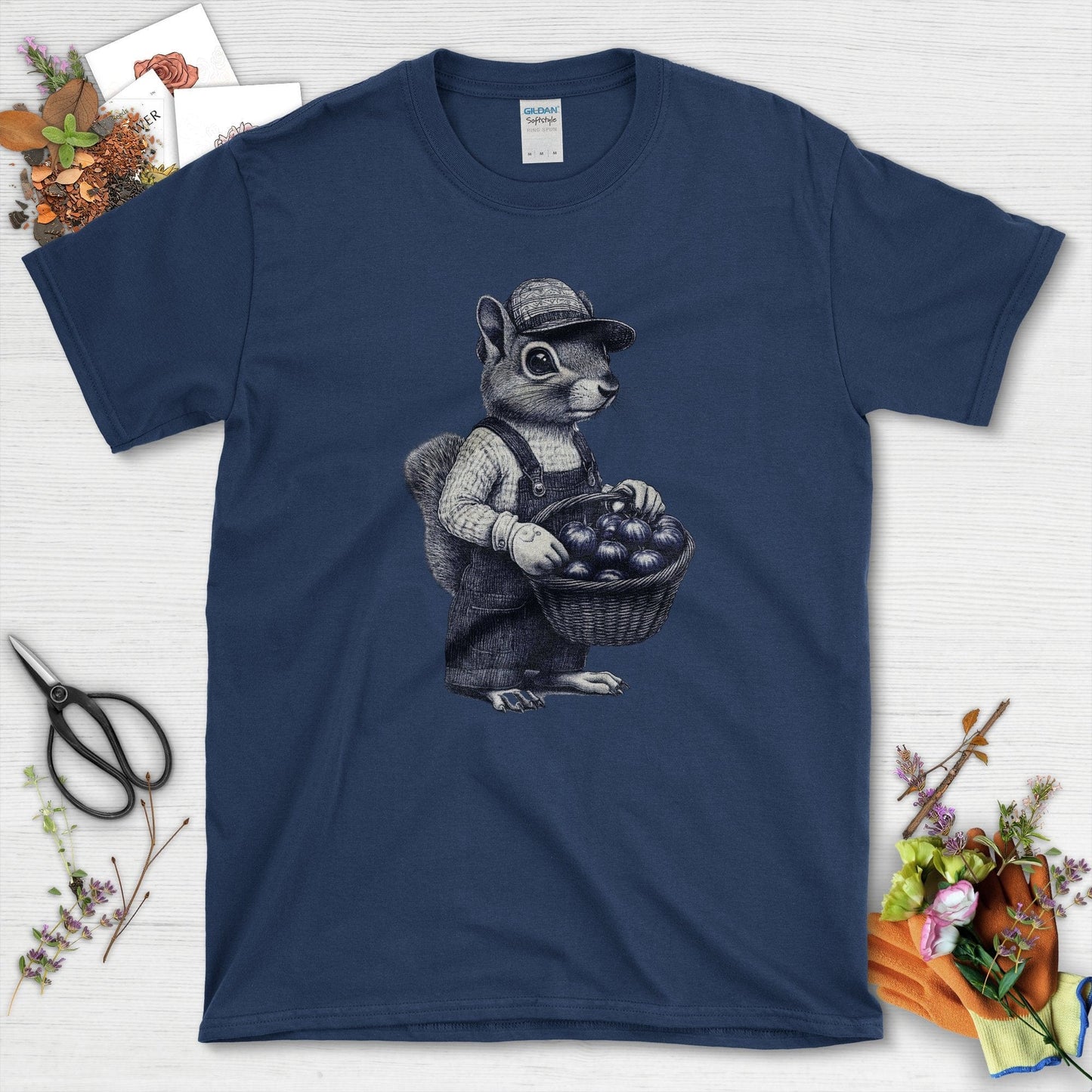 Garden Squirrel & Heirlooms T-Shirt Navy / S T-Shirt