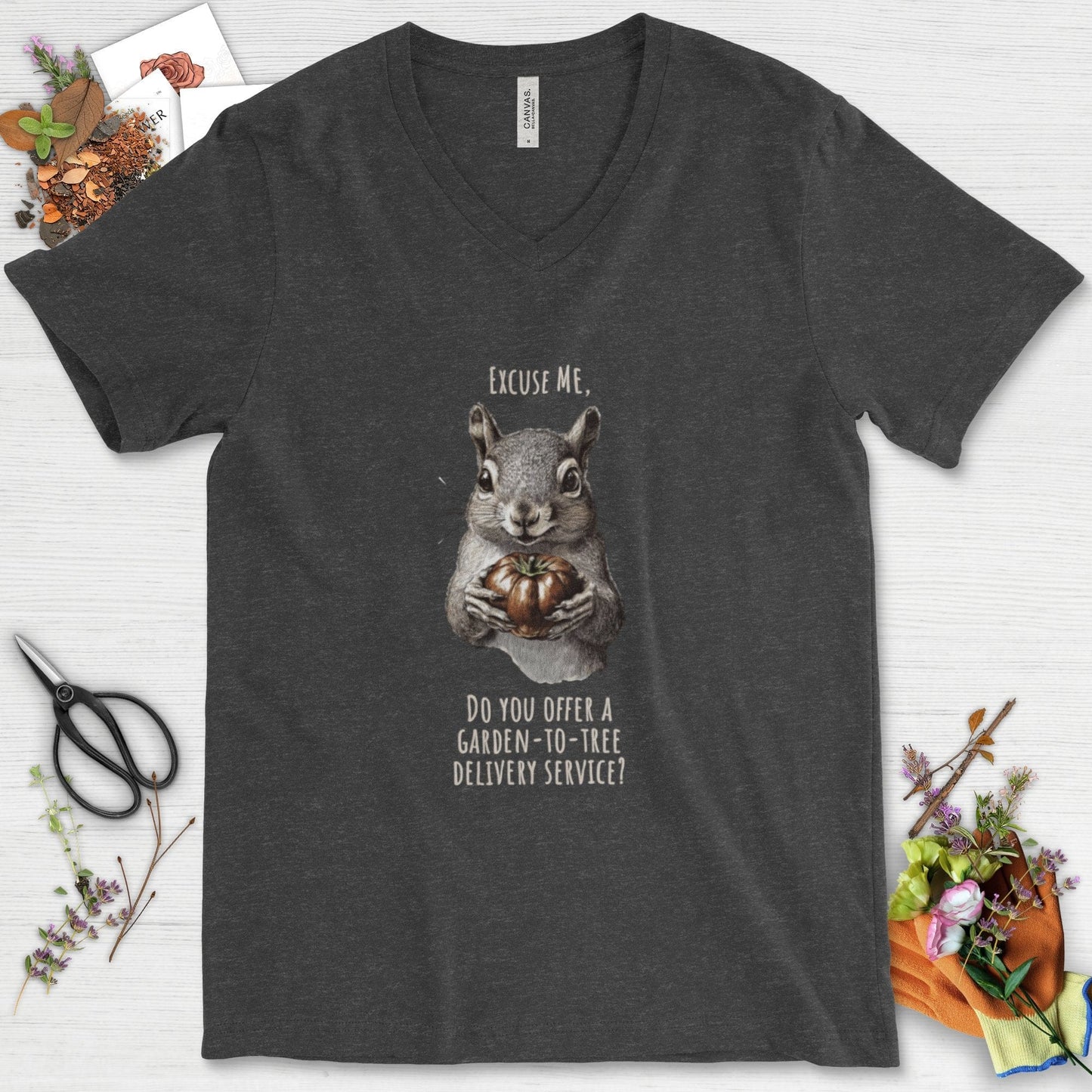 Garden to Tree Delivery V-Neck Dark Grey Heather / S T-Shirt