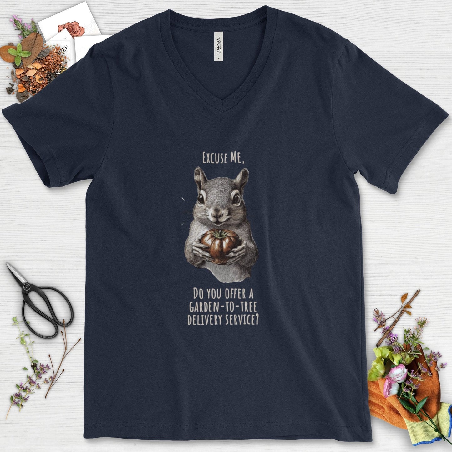 Garden to Tree Delivery V-Neck Navy / S T-Shirt