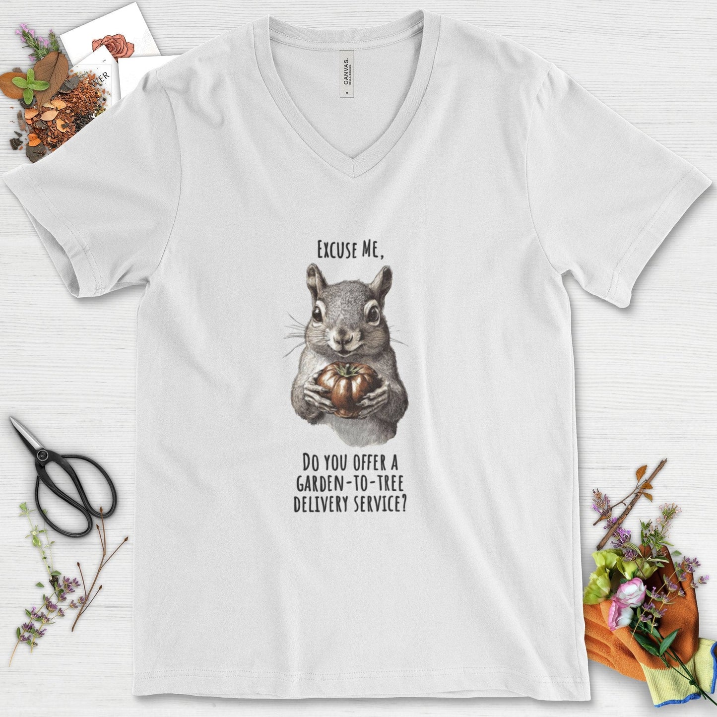 Garden to Tree Delivery V-Neck White / S T-Shirt