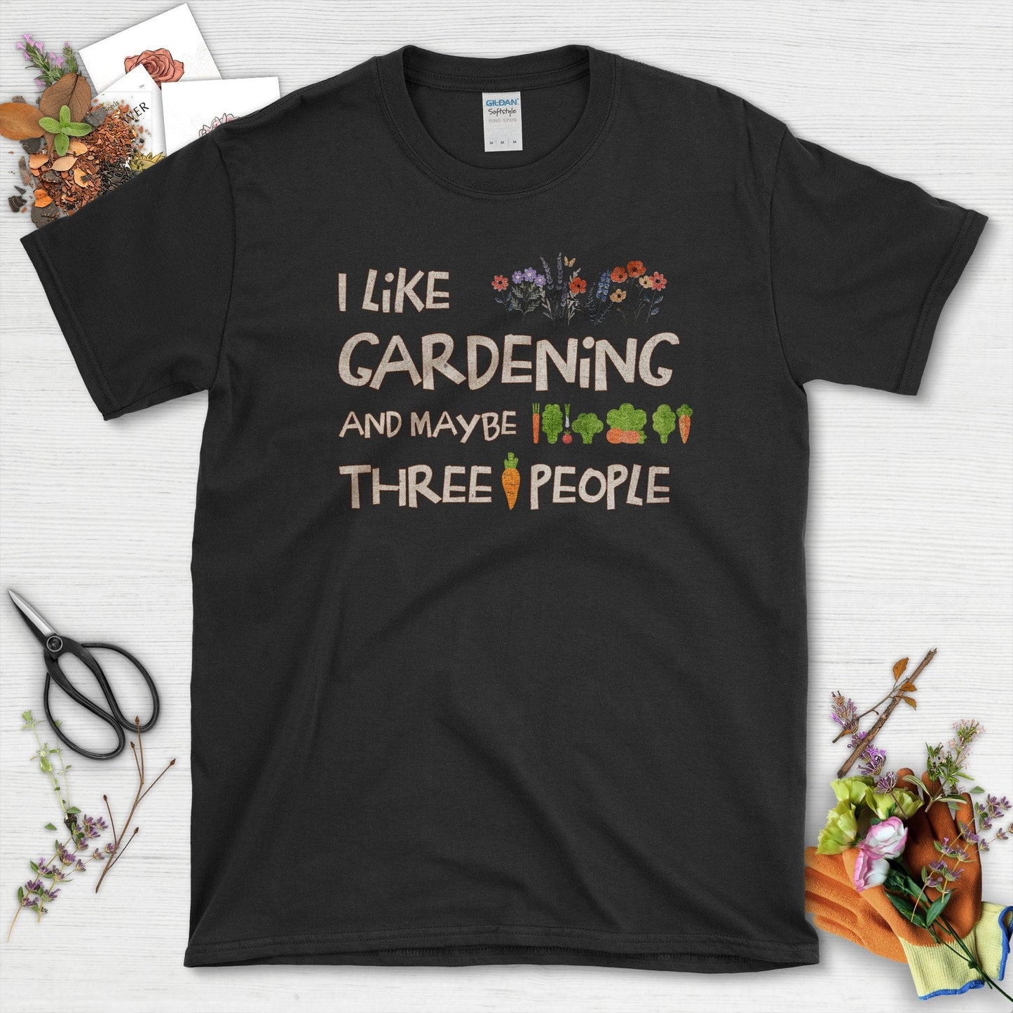 Gardening and Three People T-Shirt Black / S T-Shirt