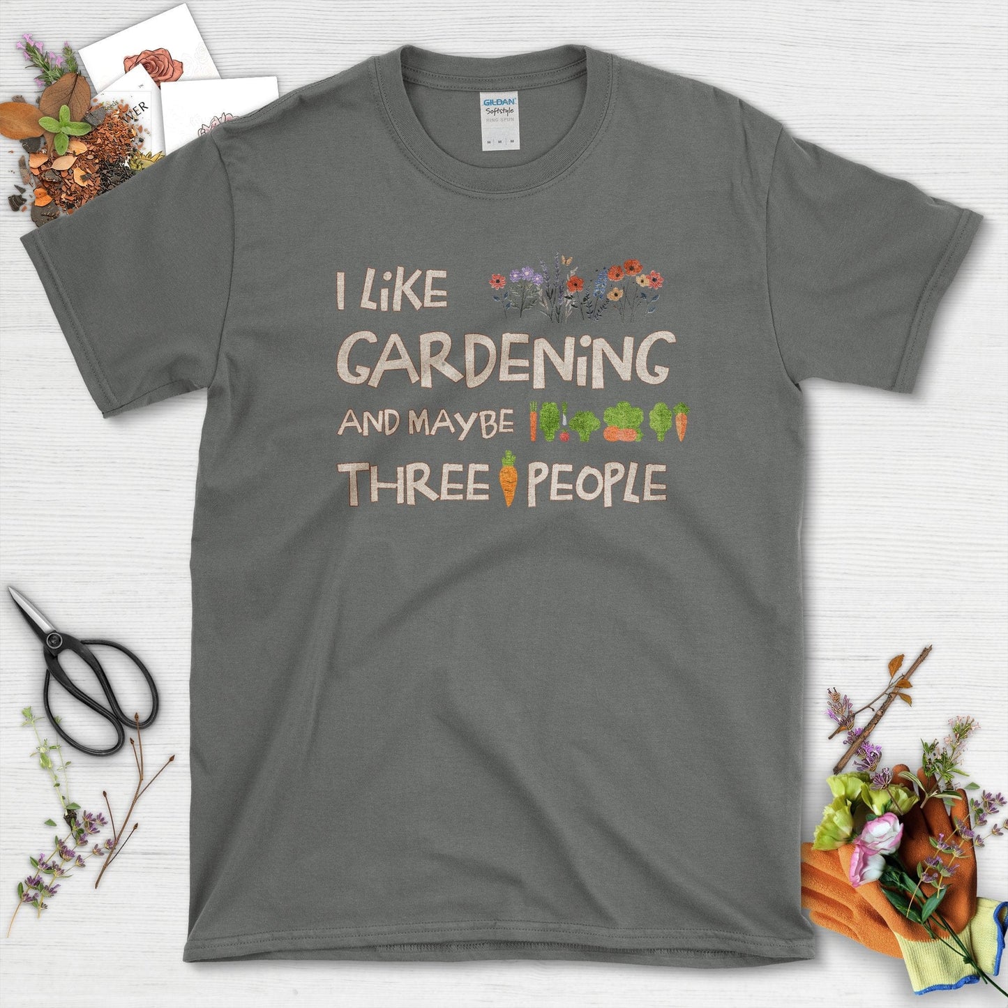 Gardening and Three People T-Shirt Charcoal / S T-Shirt