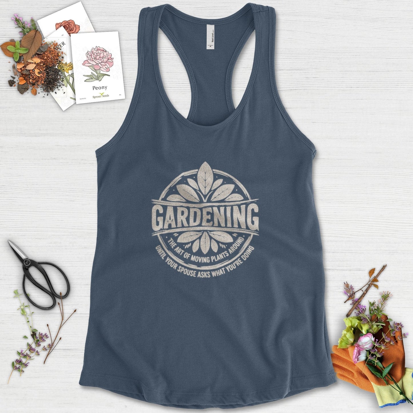 Gardening Art of Moving Plants Racerback Racerback / XS / Indigo Physical Item