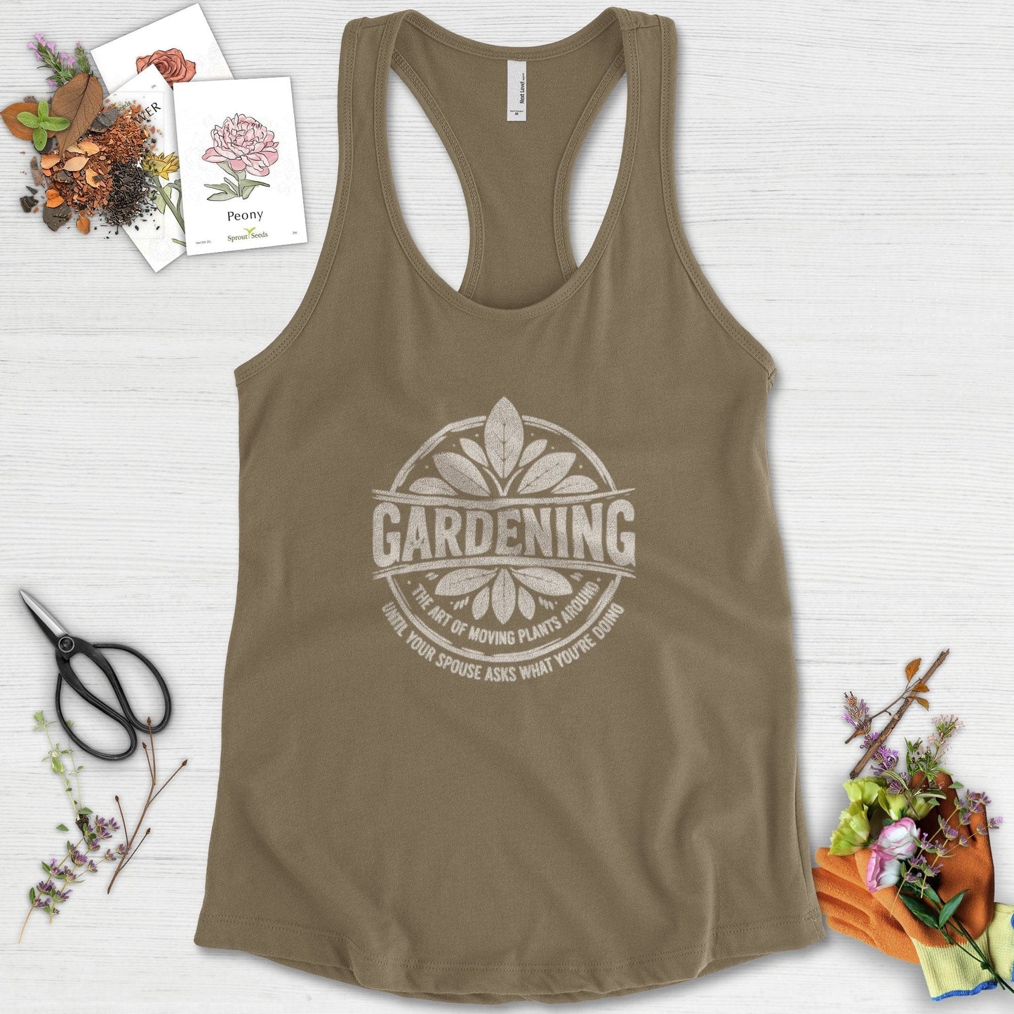 Gardening Art of Moving Plants Racerback Racerback / XS / Military Green Physical Item