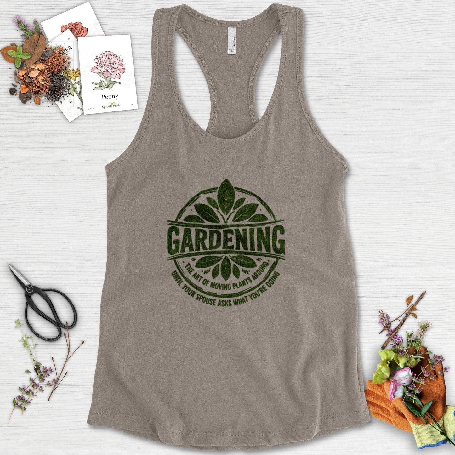 Gardening Art of Moving Plants Racerback Racerback / XS / Warm Grey Physical Item