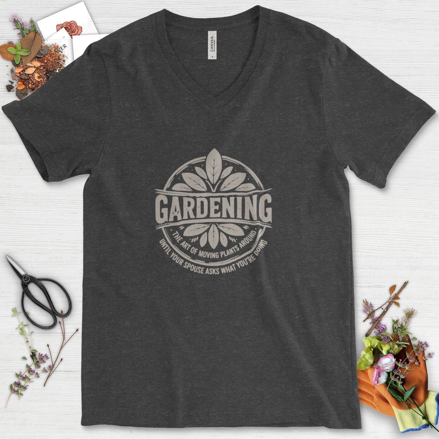 Gardening Art of Moving Plants V-Neck Dark Grey Heather / S Physical Item