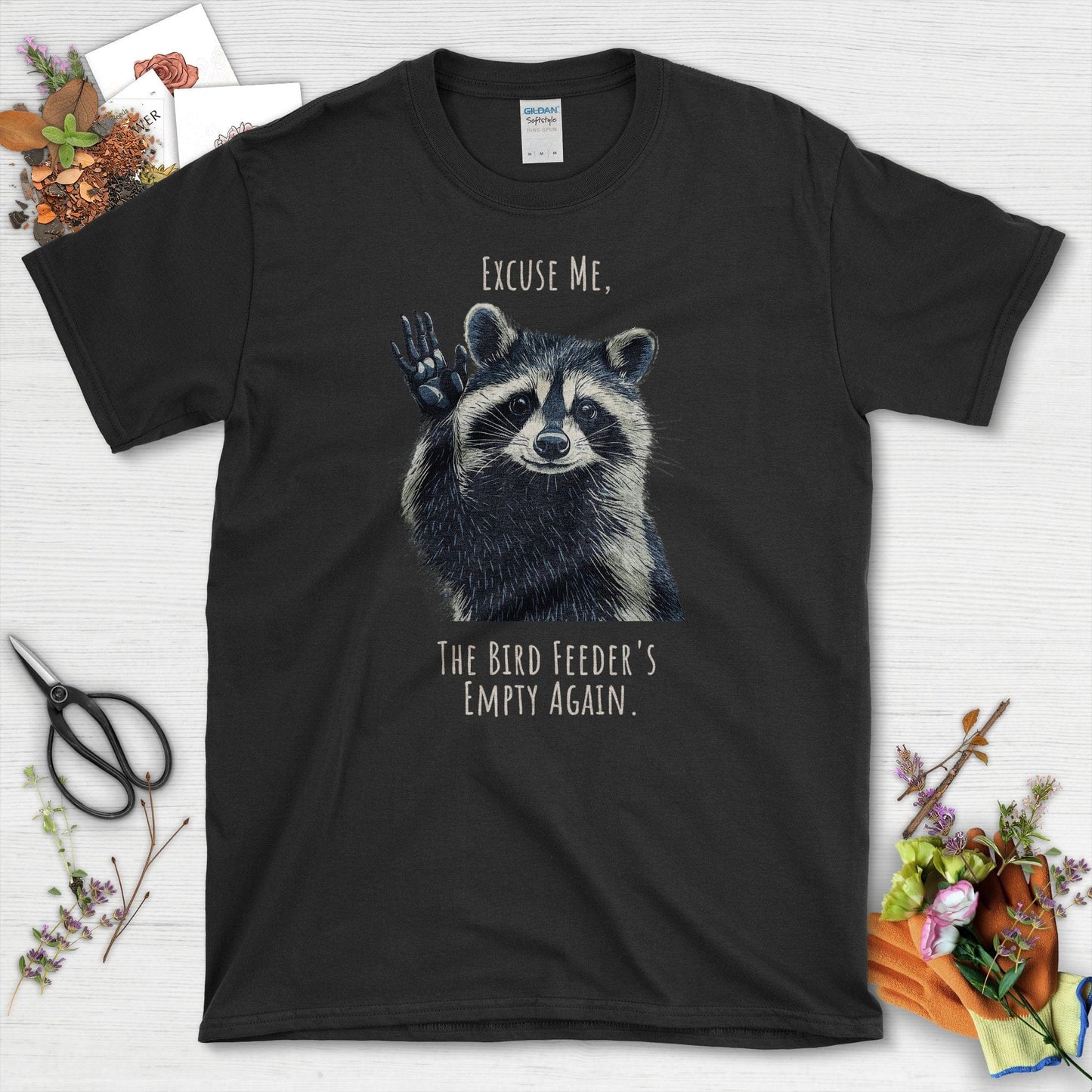 Gardening Enthusiasts Raccoon Graphic T-Shirts T-Shirts / Black / S Physical Item