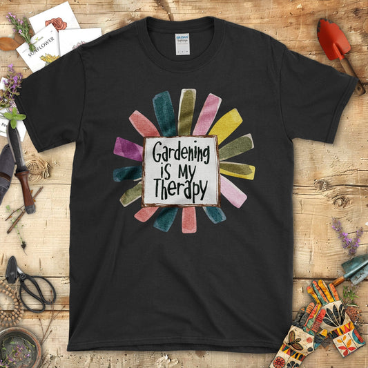 Gardening is My Therapy Colorful Graphic T-Shirt Black / S T-Shirt