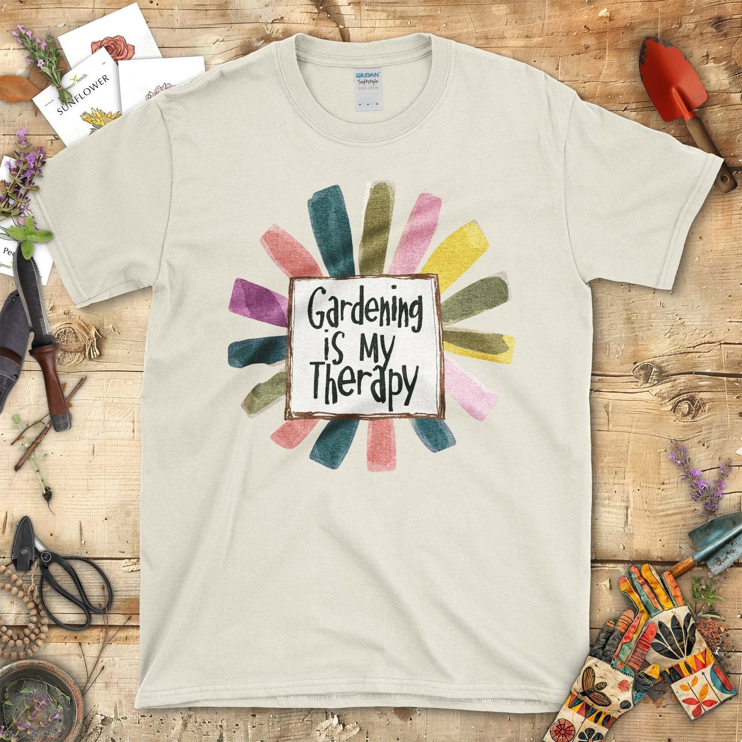 Gardening is My Therapy Colorful Graphic T-Shirt Natural / S T-Shirt