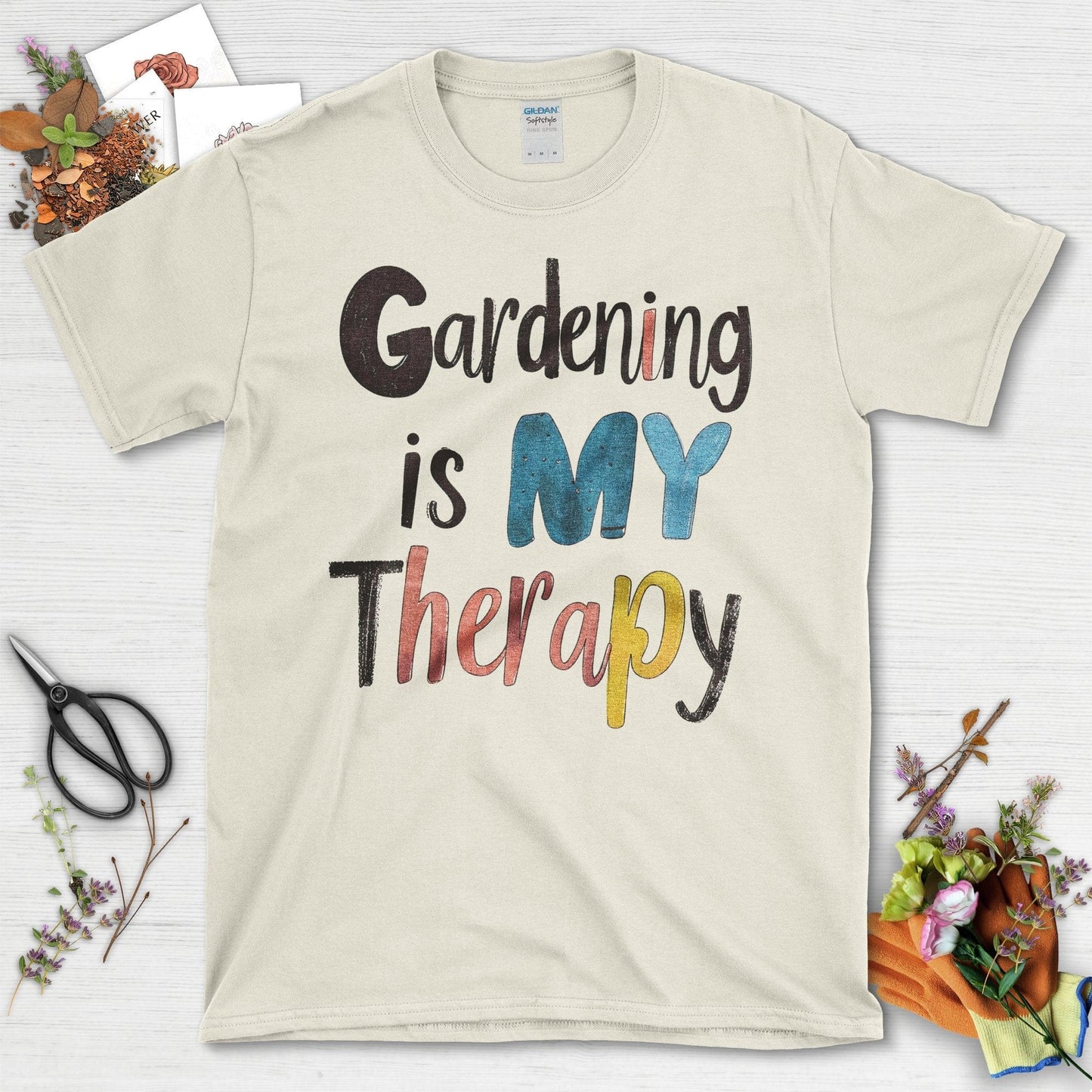 Gardening Is My Therapy Colorful Graphic T-Shirt Natural / S T-Shirt