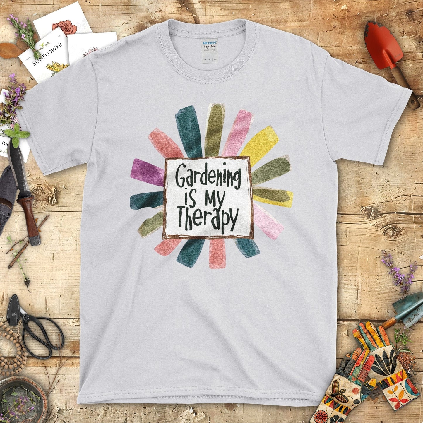 Gardening is My Therapy Colorful Graphic T-Shirt Sport Grey / S T-Shirt