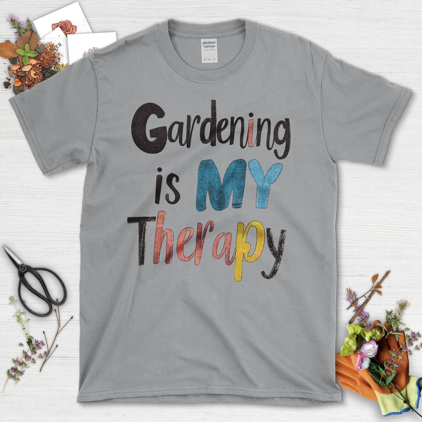 Gardening Is My Therapy Colorful Graphic T-Shirt Sport Grey / S T-Shirt