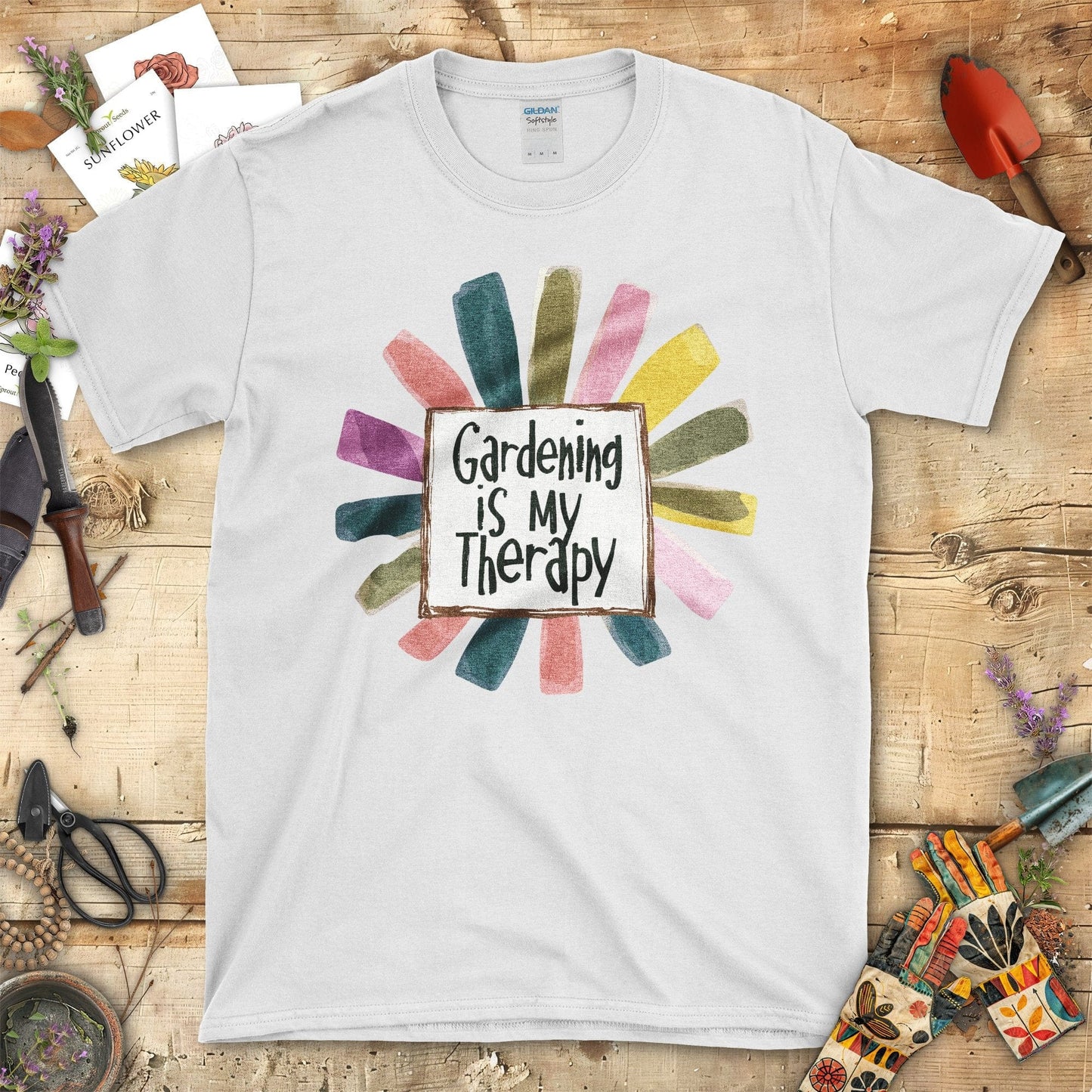 Gardening is My Therapy Colorful Graphic T-Shirt White / S T-Shirt