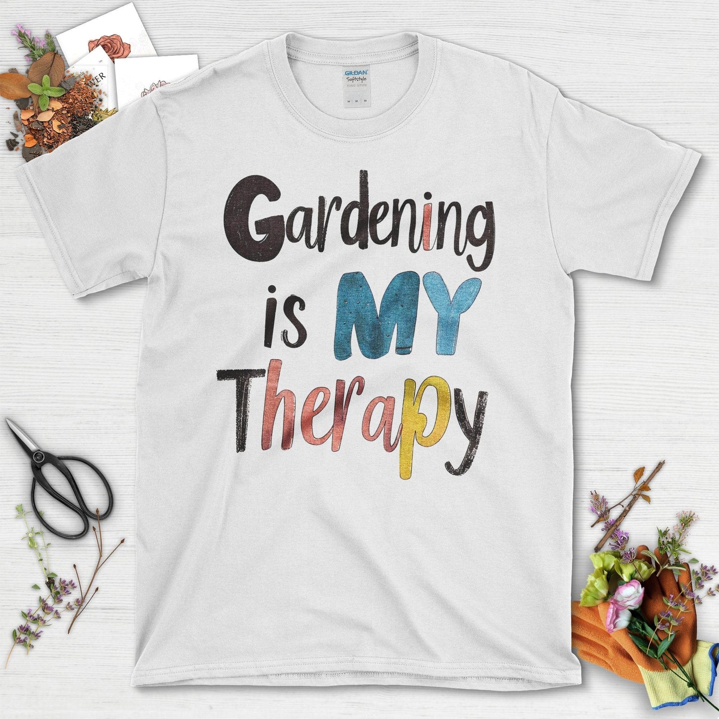 Gardening Is My Therapy Colorful Graphic T-Shirt White / S T-Shirt