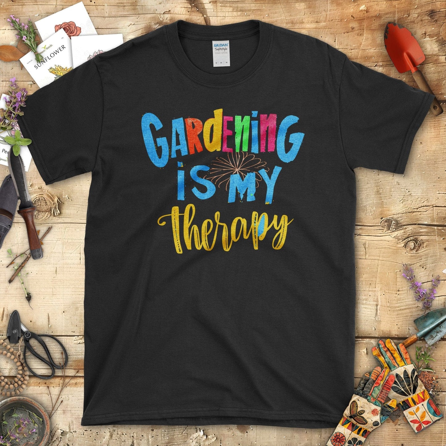 Gardening is My Therapy Graphic Print Casual T-Shirt Black / S T-Shirt