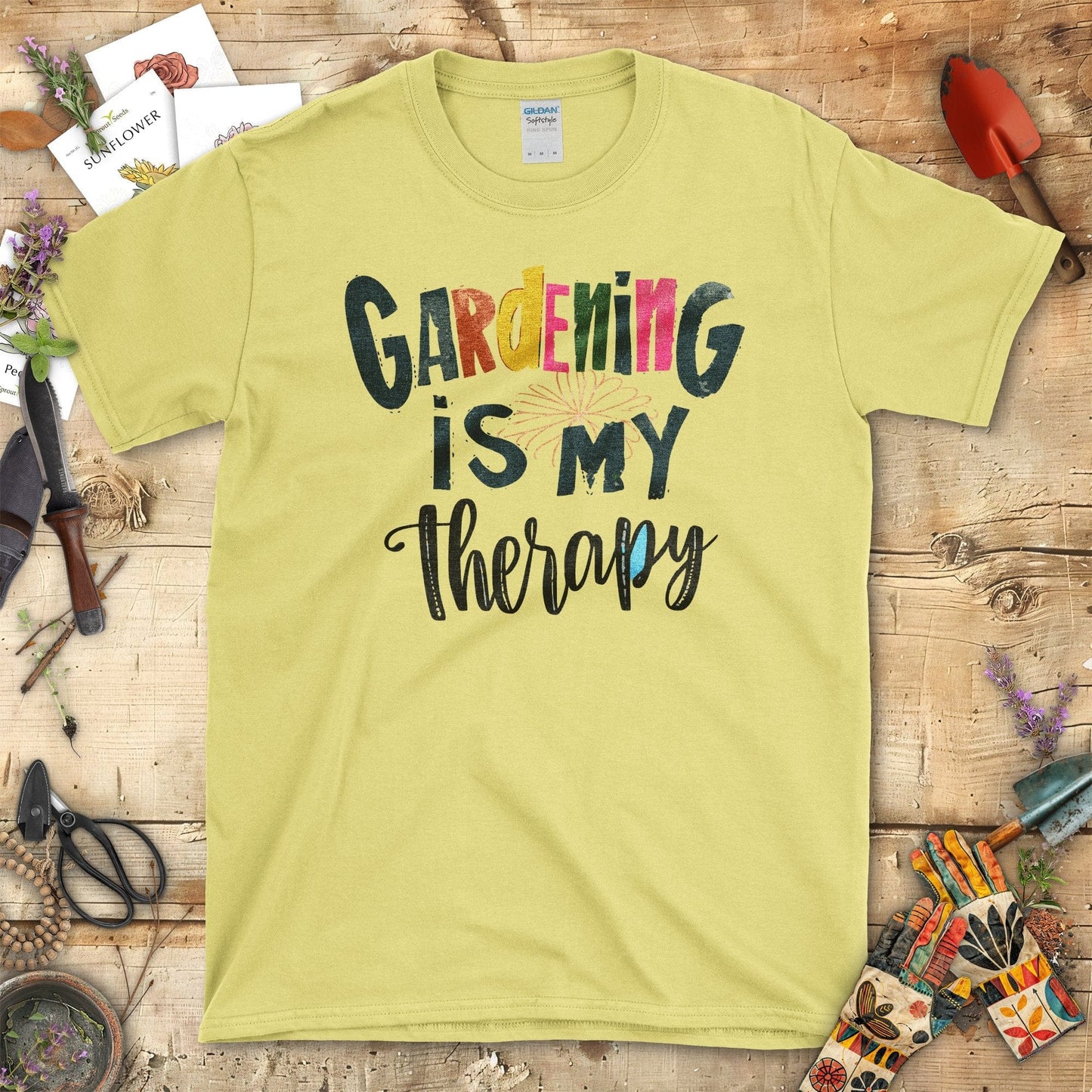 Gardening is My Therapy Graphic Print Casual T-Shirt Cornsilk / S T-Shirt