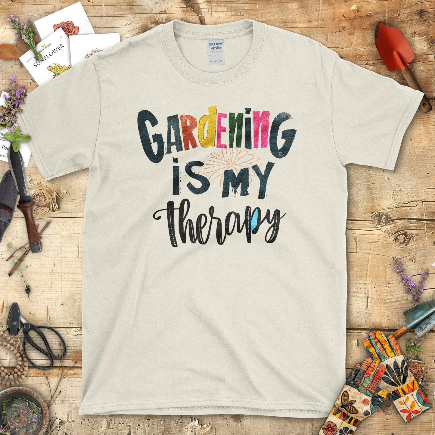 Gardening is My Therapy Graphic Print Casual T-Shirt Natural / S T-Shirt