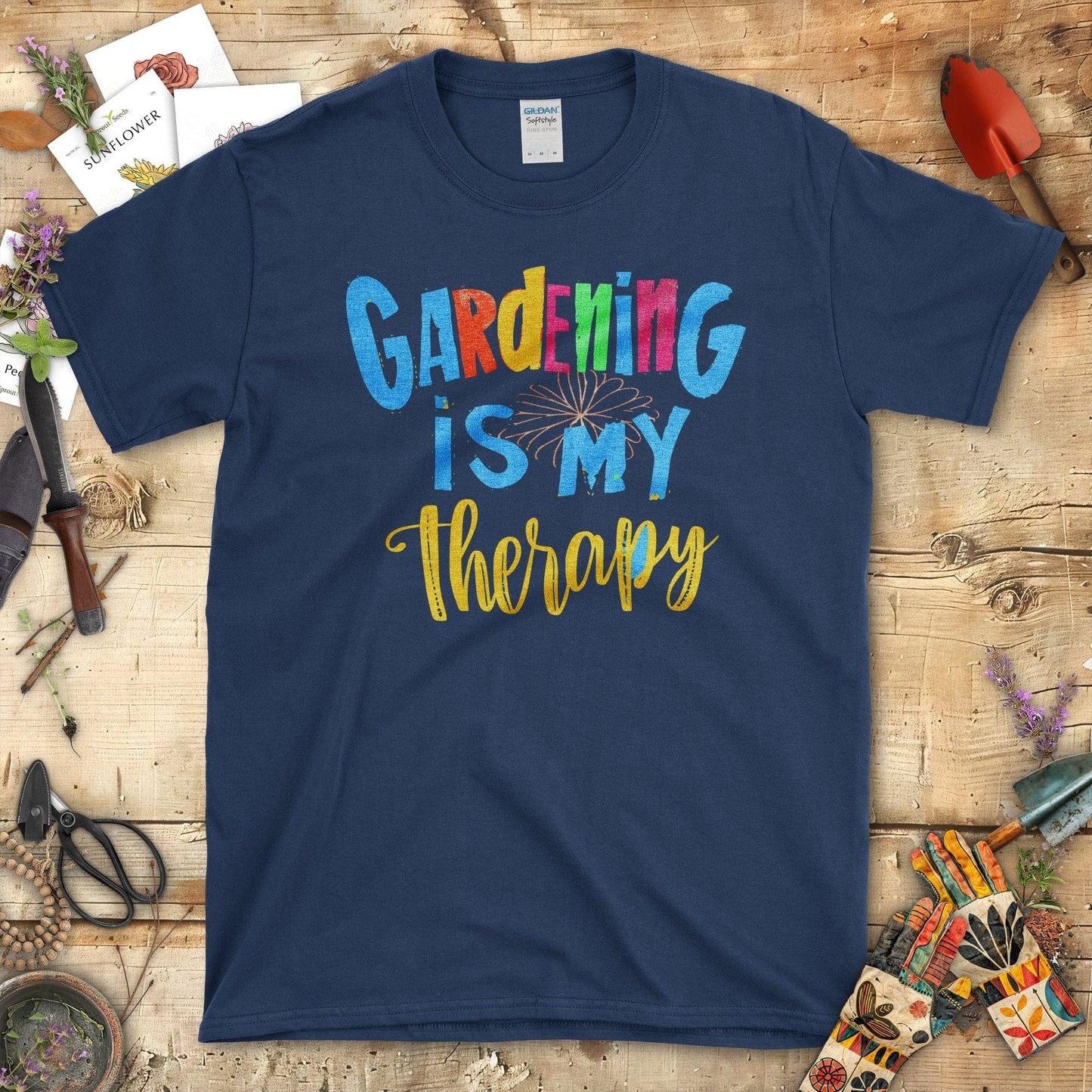 Gardening is My Therapy Graphic Print Casual T-Shirt Navy / S T-Shirt