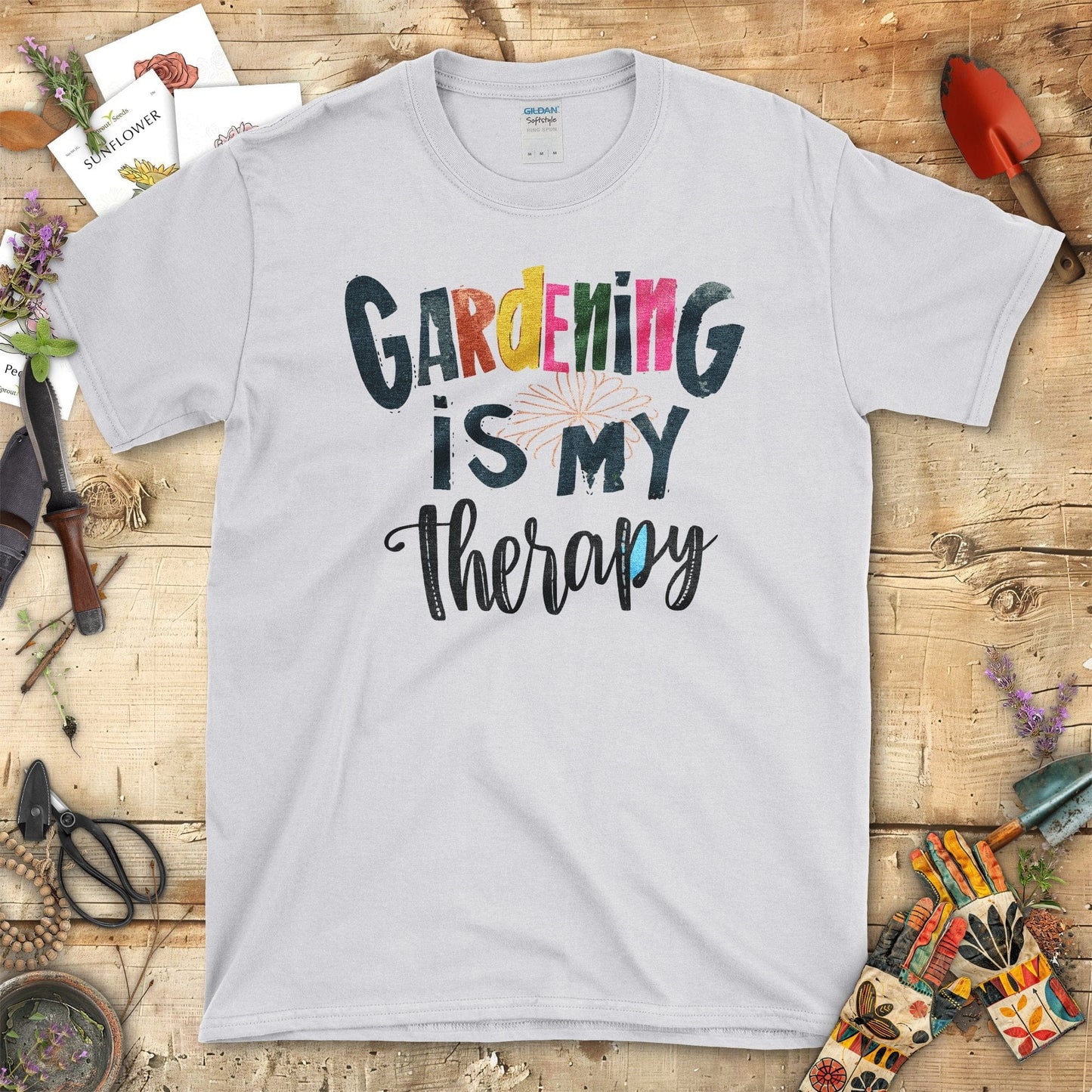 Gardening is My Therapy Graphic Print Casual T-Shirt Sport Grey / S T-Shirt