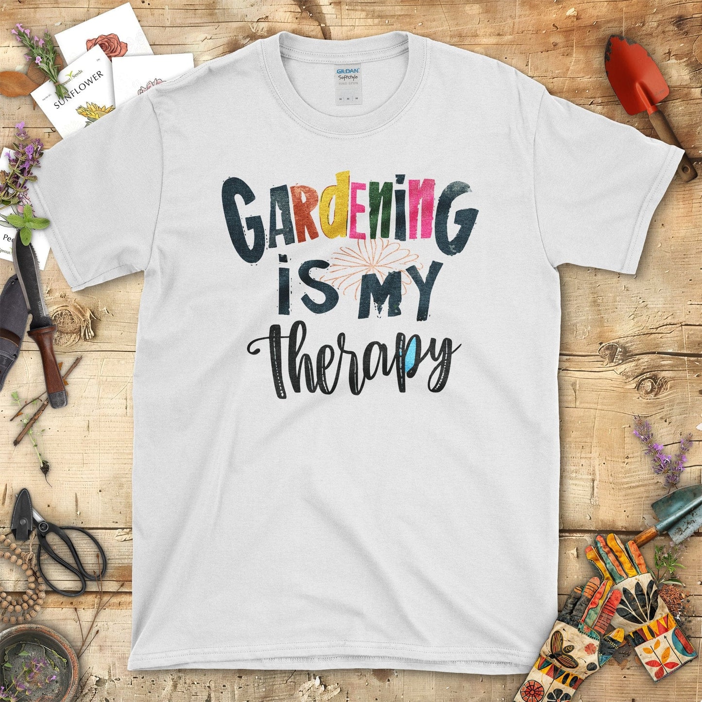 Gardening is My Therapy Graphic Print Casual T-Shirt White / S T-Shirt