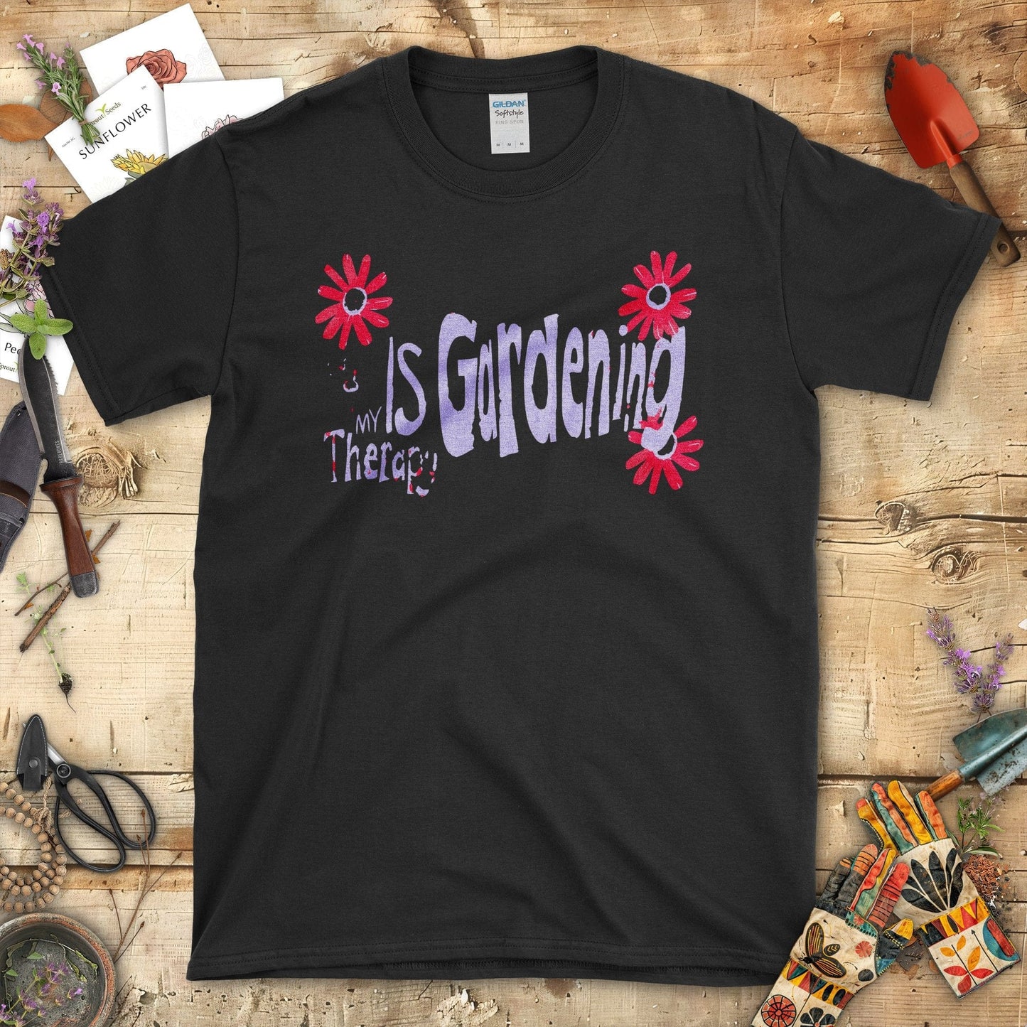 Gardening Is My Therapy Graphic T-Shirt Black / S T-Shirt