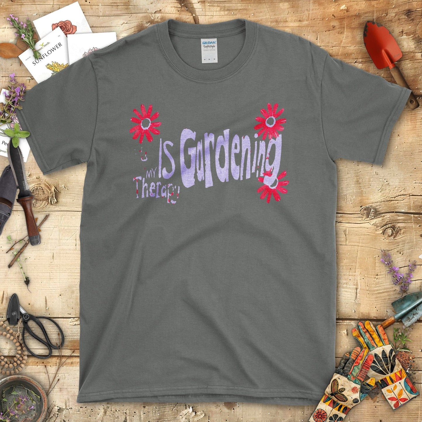 Gardening Is My Therapy Graphic T-Shirt Charcoal / S T-Shirt