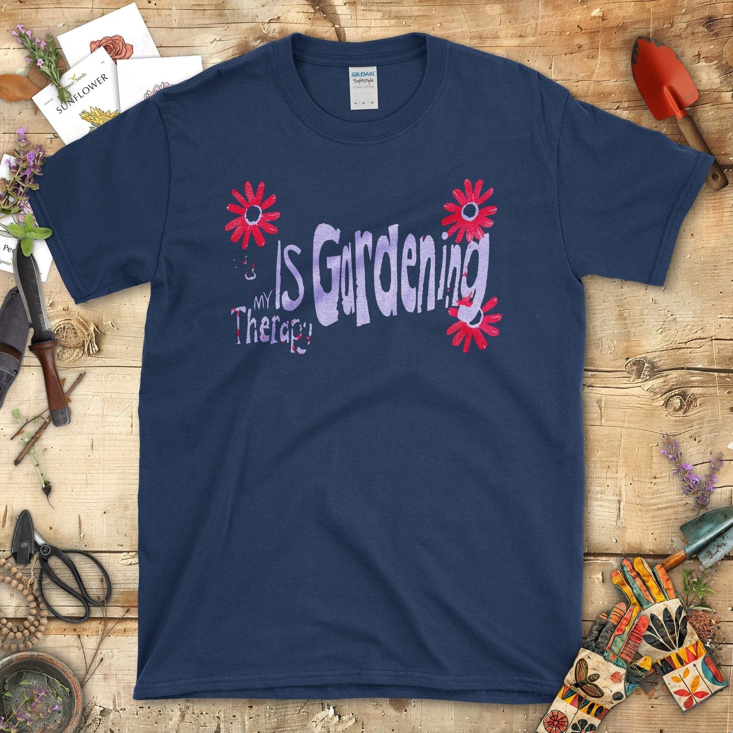 Gardening Is My Therapy Graphic T-Shirt Navy / S T-Shirt