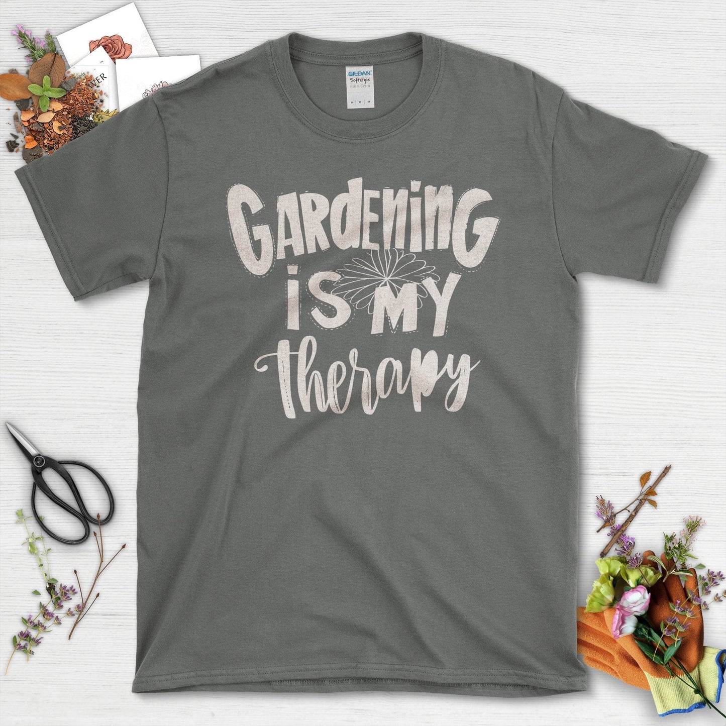 Gardening is My Therapy Positive Motivation T-Shirt Charcoal / S T-Shirt