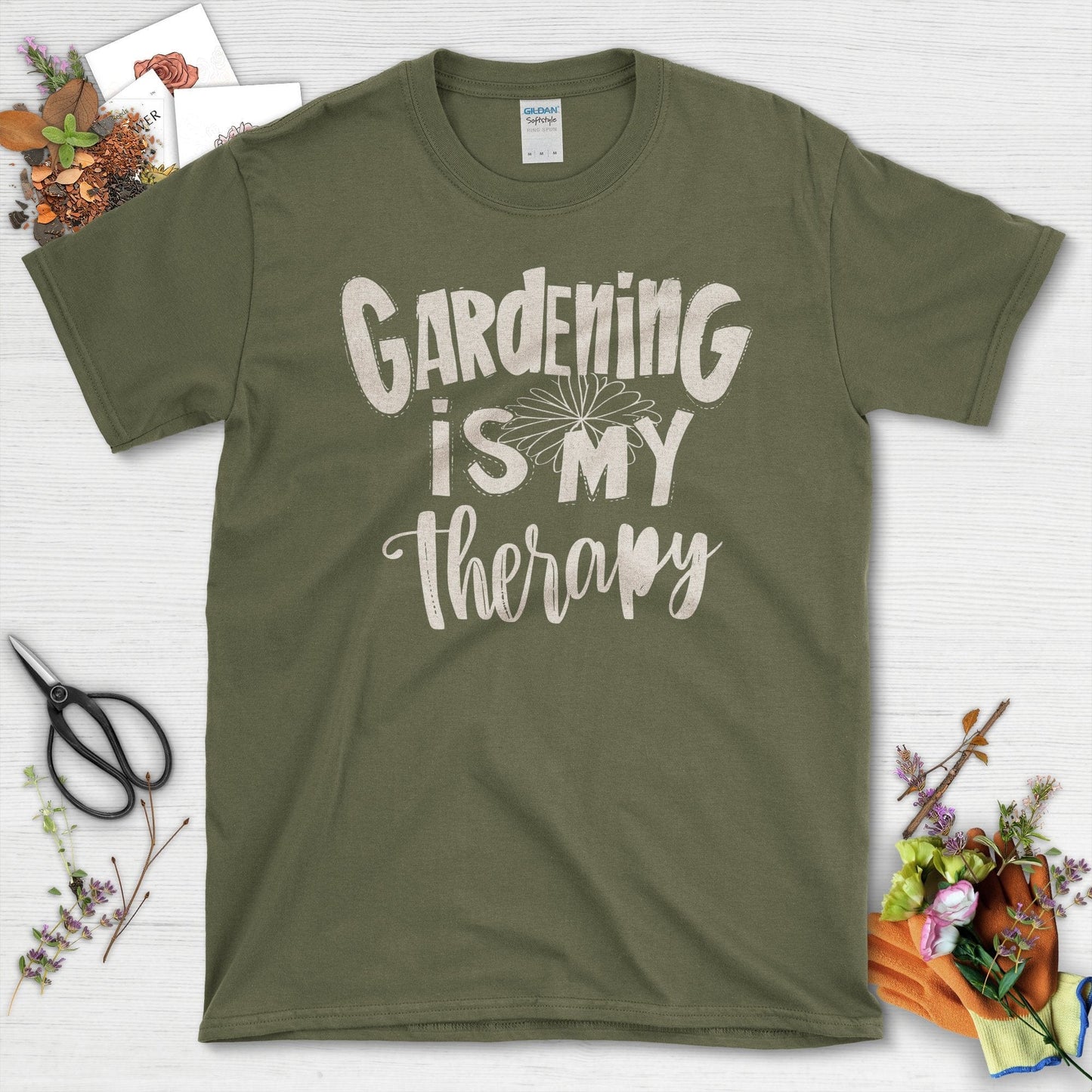 Gardening is My Therapy Positive Motivation T-Shirt Military Green / S T-Shirt