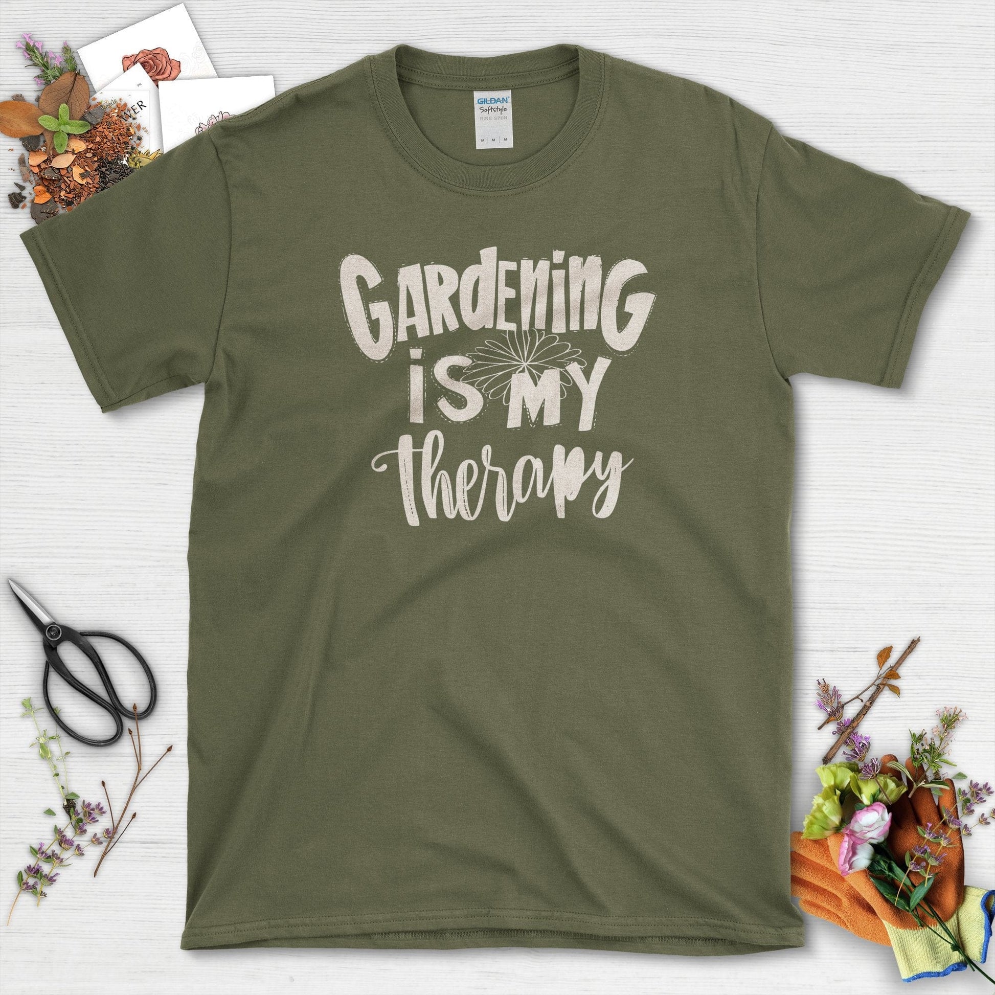 Gardening is My Therapy Positive Motivation T-Shirt Military Green / S T-Shirt