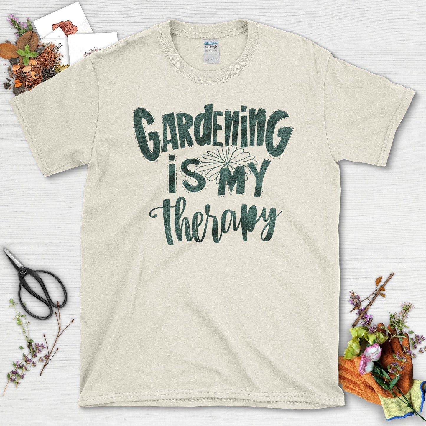 Gardening is My Therapy Positive Motivation T-Shirt Natural / S T-Shirt