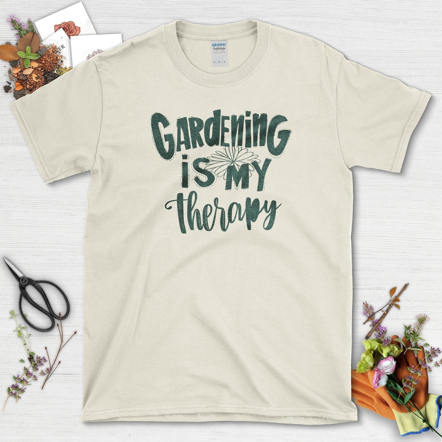 Gardening is My Therapy Positive Motivation T-Shirt Natural / S T-Shirt