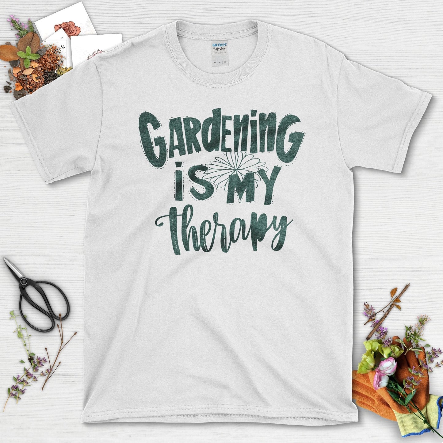 Gardening is My Therapy Positive Motivation T-Shirt White / S T-Shirt