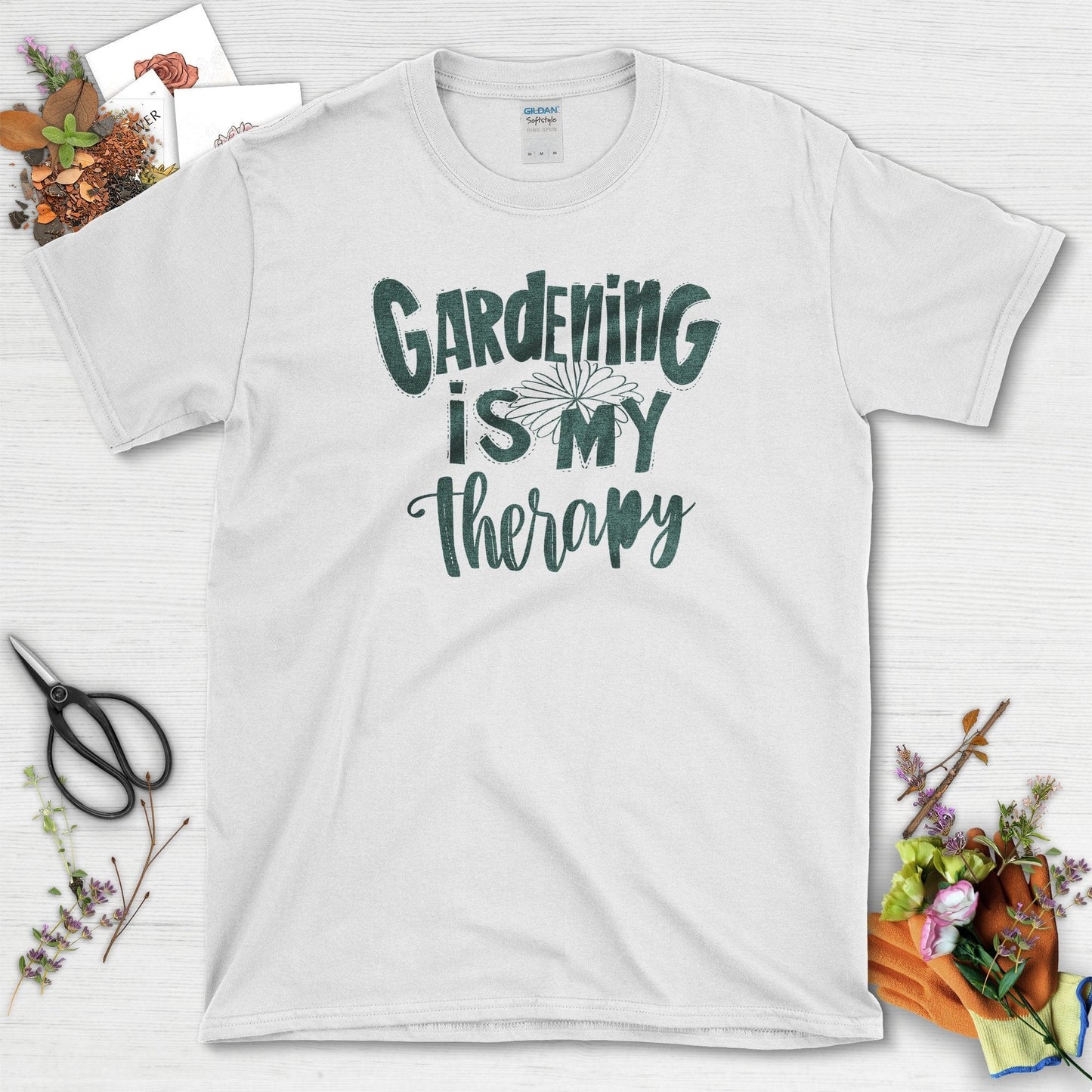 Gardening is My Therapy Positive Motivation T-Shirt White / S T-Shirt
