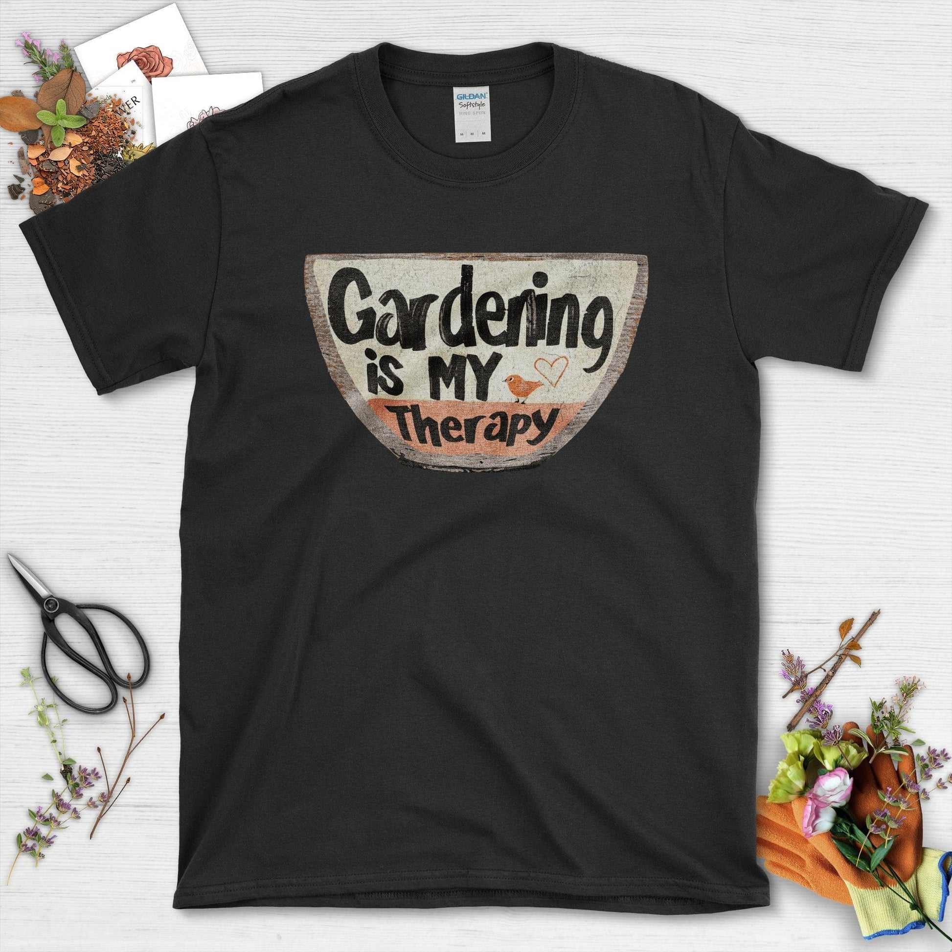 Gardening is My Therapy Quote Graphic T-Shirt Black / S T-Shirt