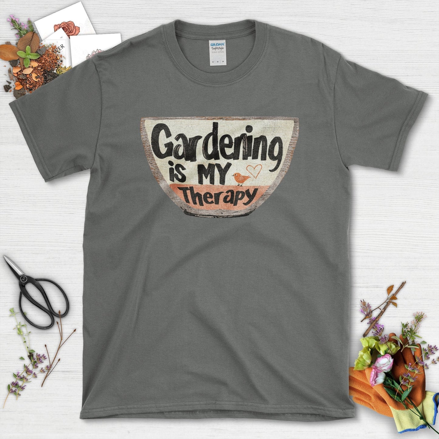 Gardening is My Therapy Quote Graphic T-Shirt Charcoal / S T-Shirt