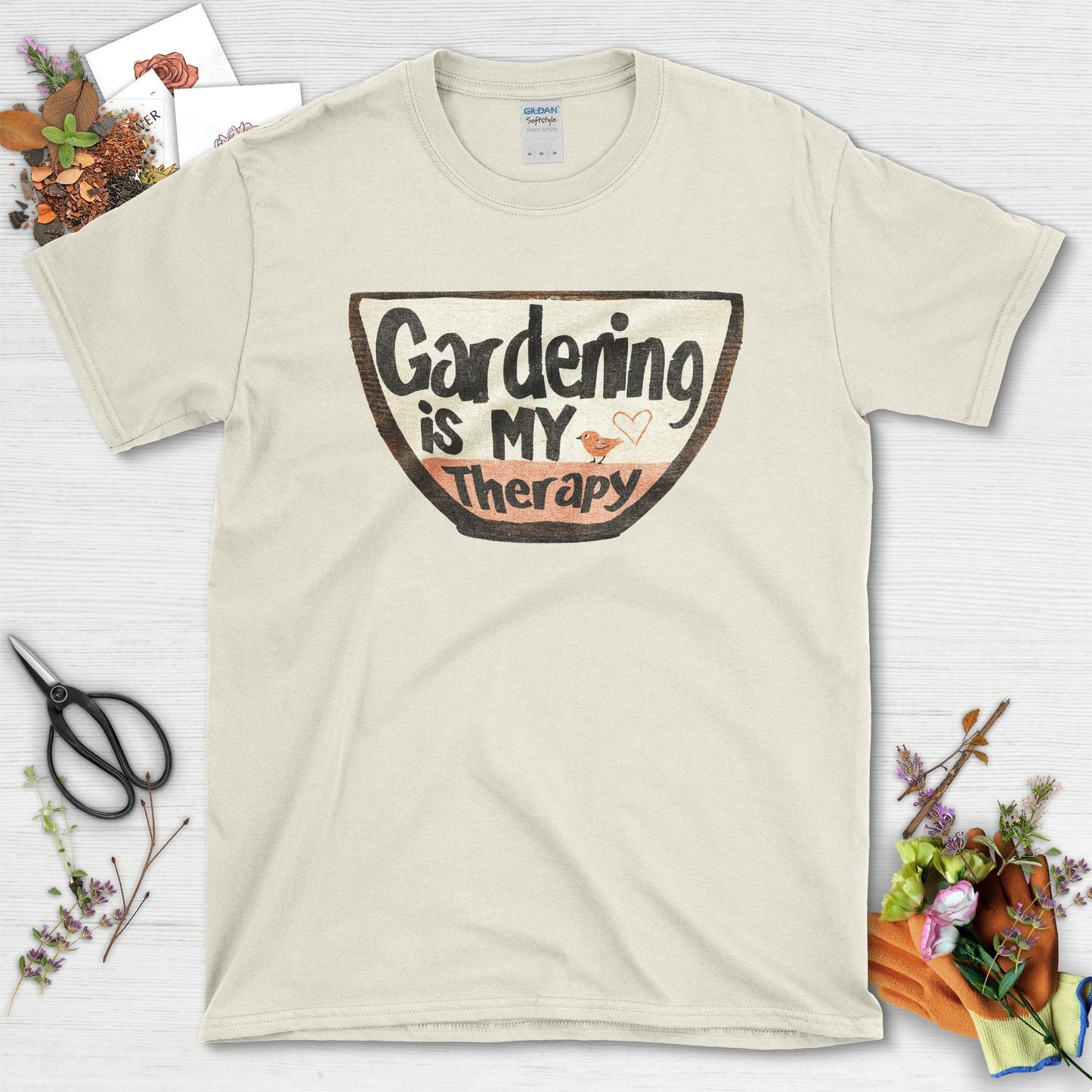 Gardening is My Therapy Quote Graphic T-Shirt Natural / S T-Shirt